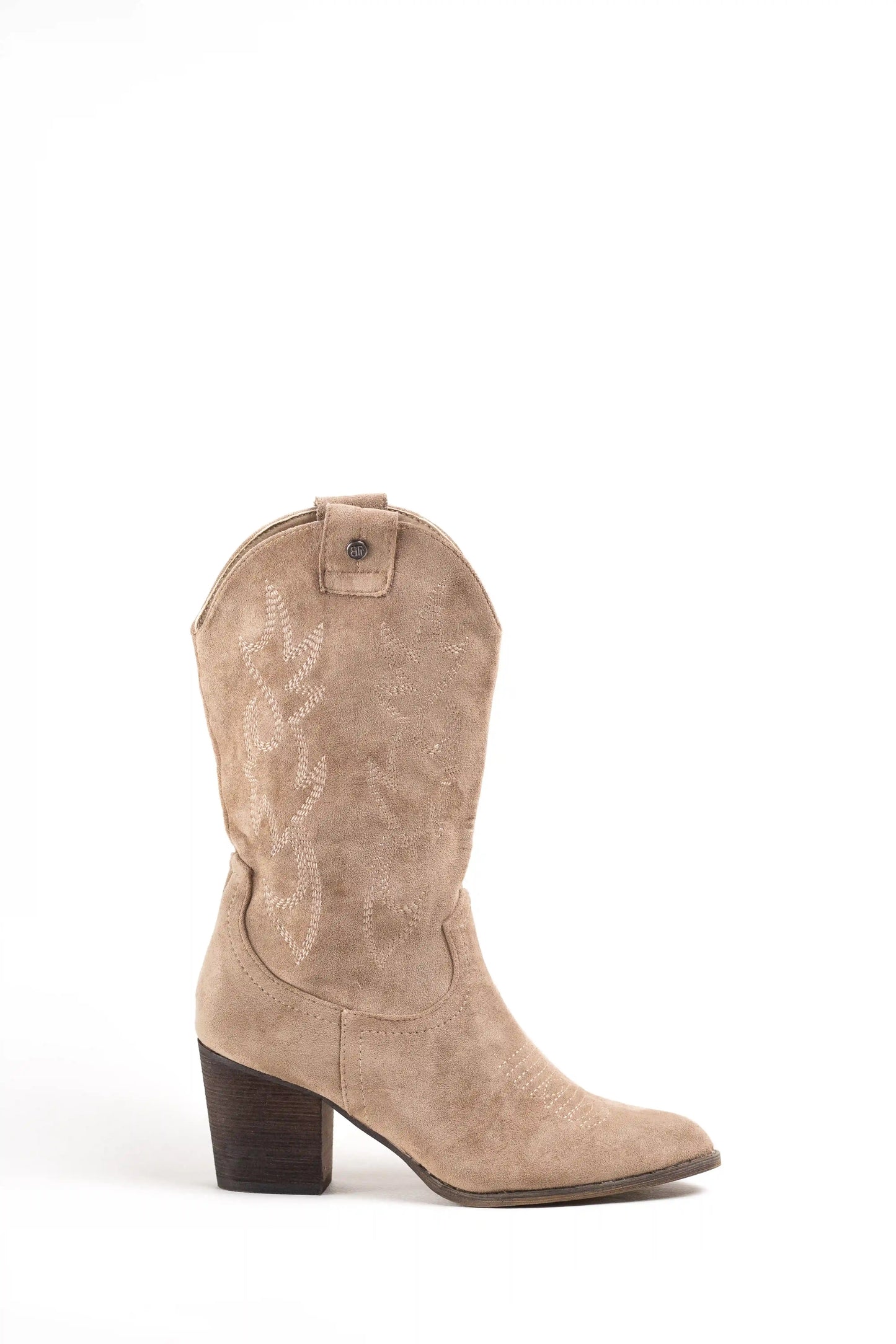 botas cowboy de ante para mujer con bordados y tacon de madera Beige 38