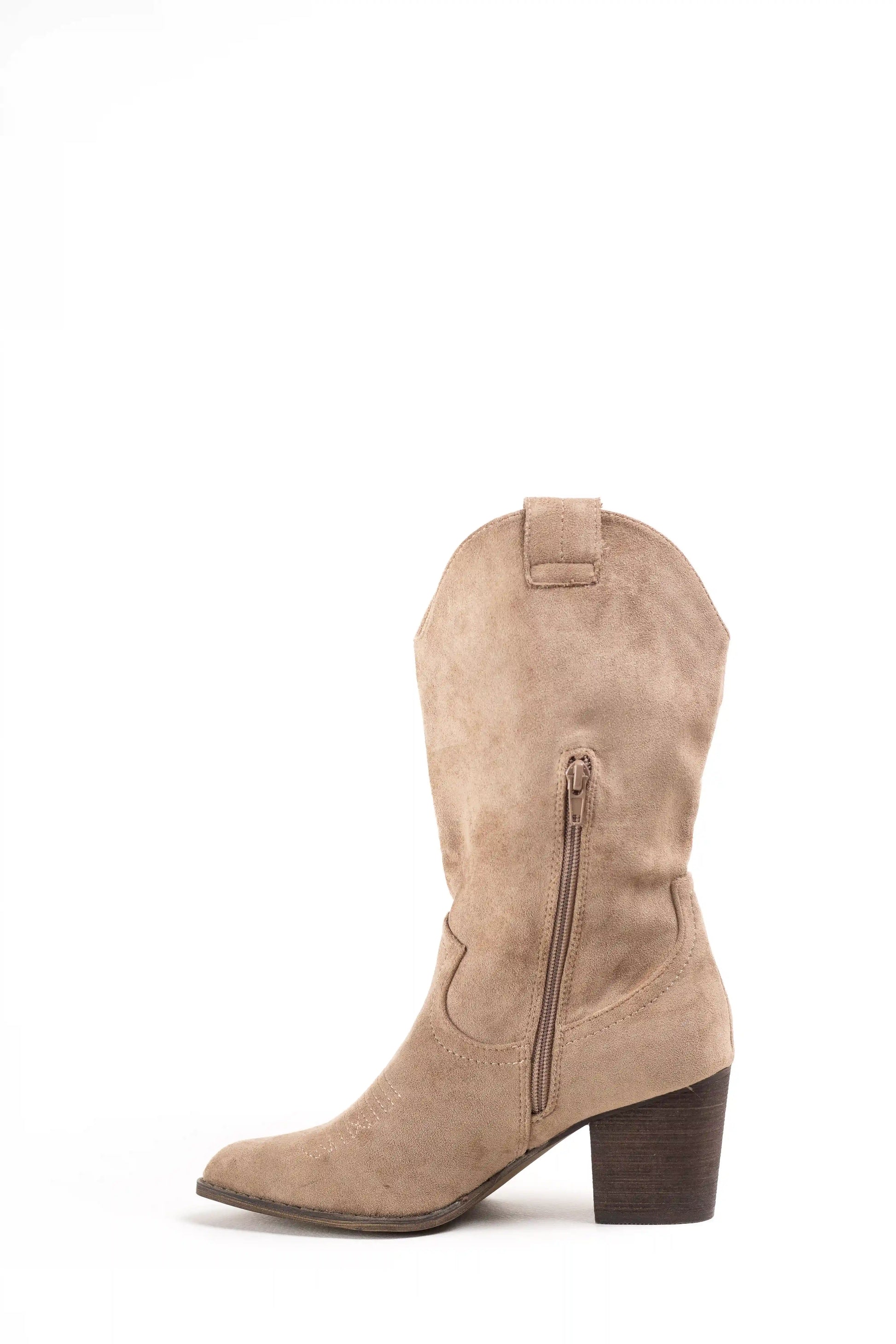 botas cowboy de ante para mujer con bordados y tacon de madera Beige 39