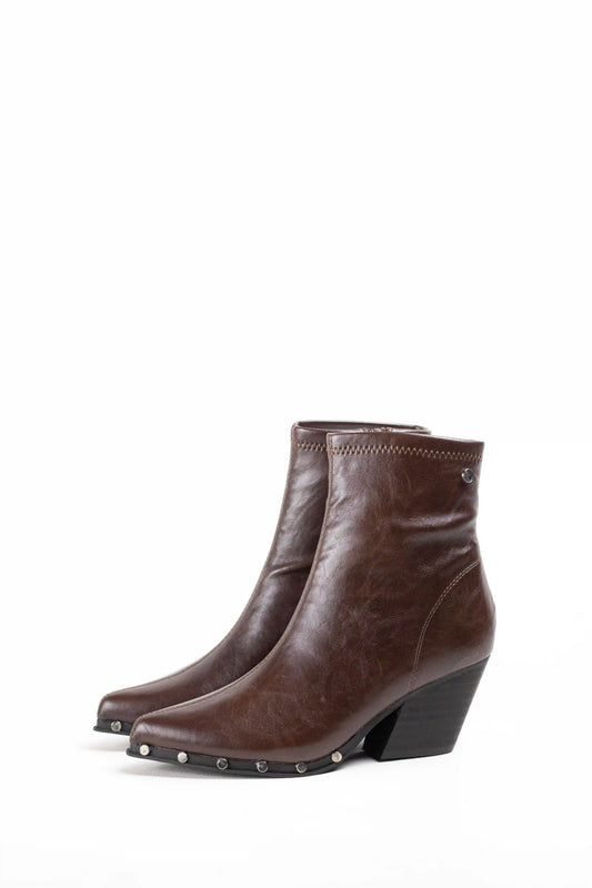 botines cowboy mujer con tacon medio y tachuelas metalicas en piel sintetica Wine 38