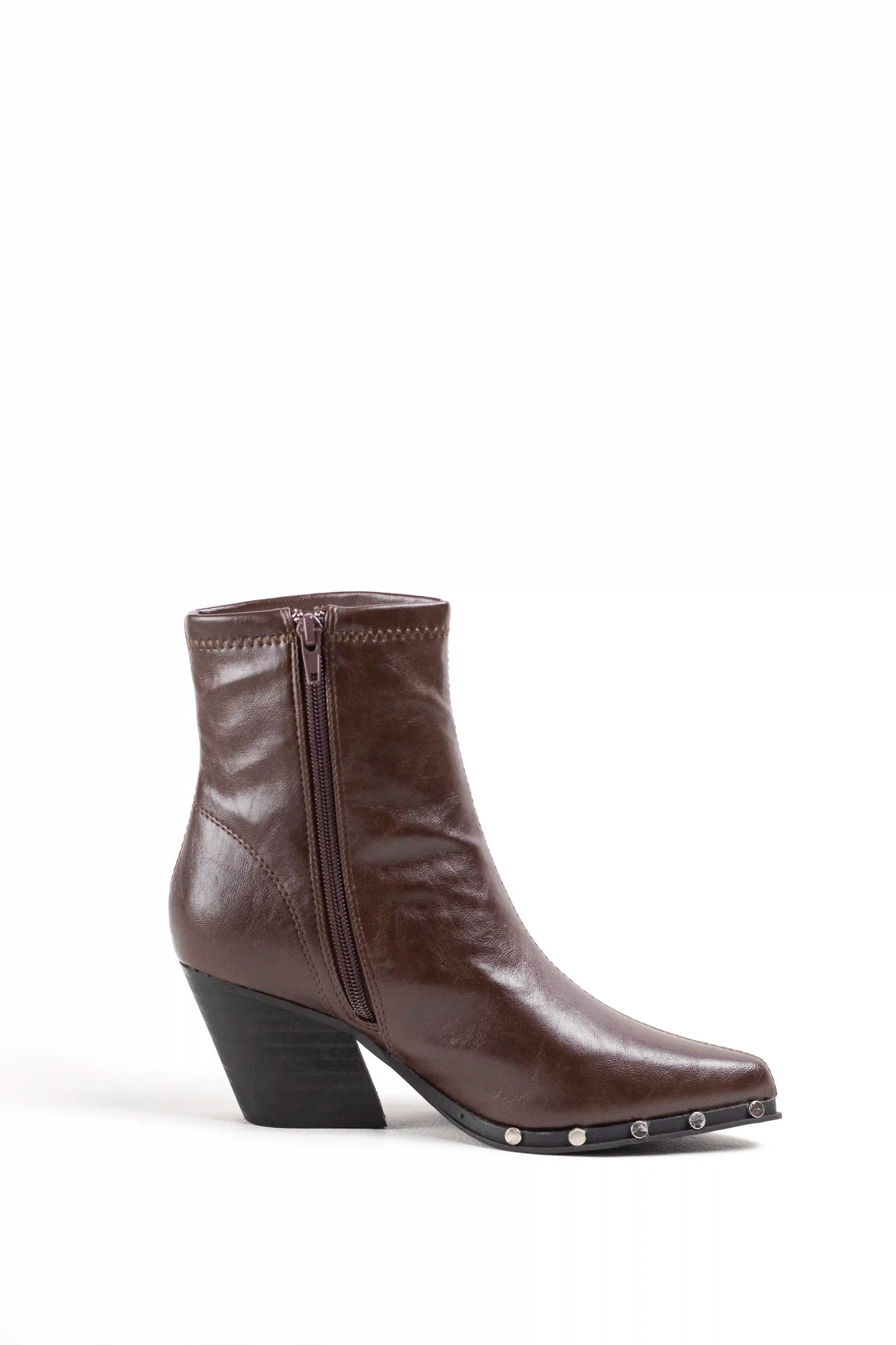 botines cowboy mujer con tacon medio y tachuelas metalicas en piel sintetica Wine 41