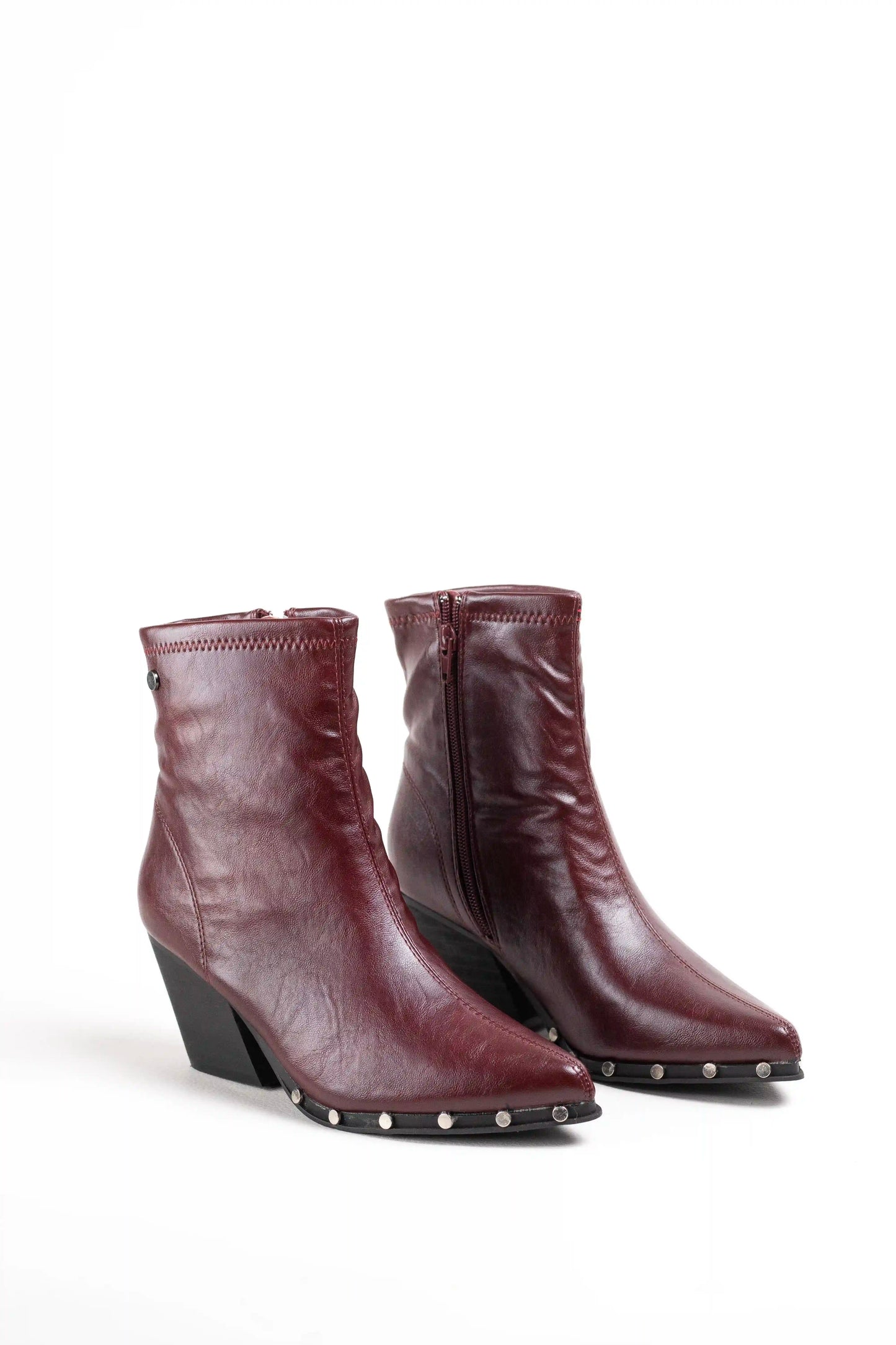 botines cowboy mujer con tacon medio y tachuelas metalicas en piel sintetica Khaki 39