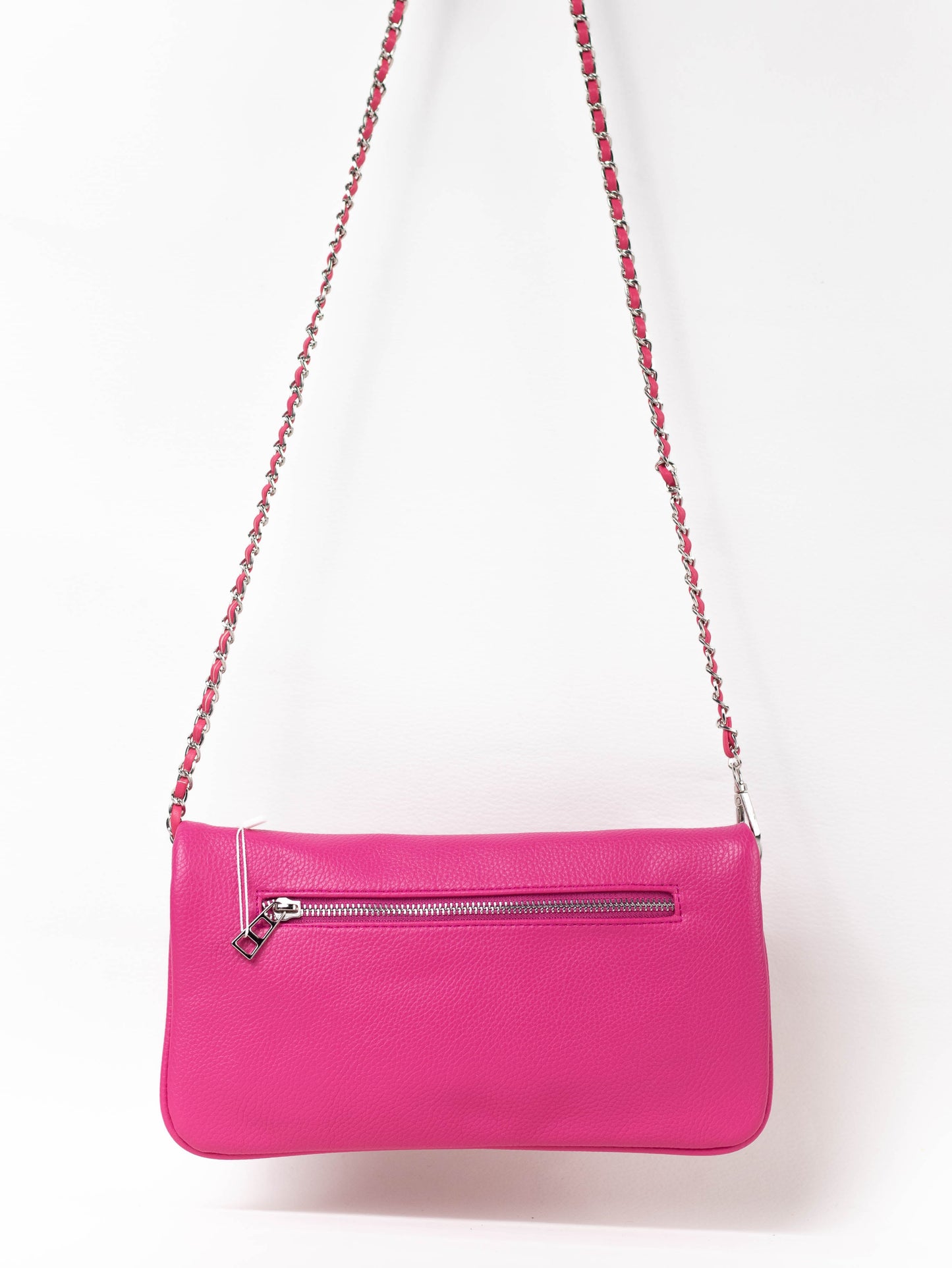 bolso bandolera piel vegana con cadena Fuscia