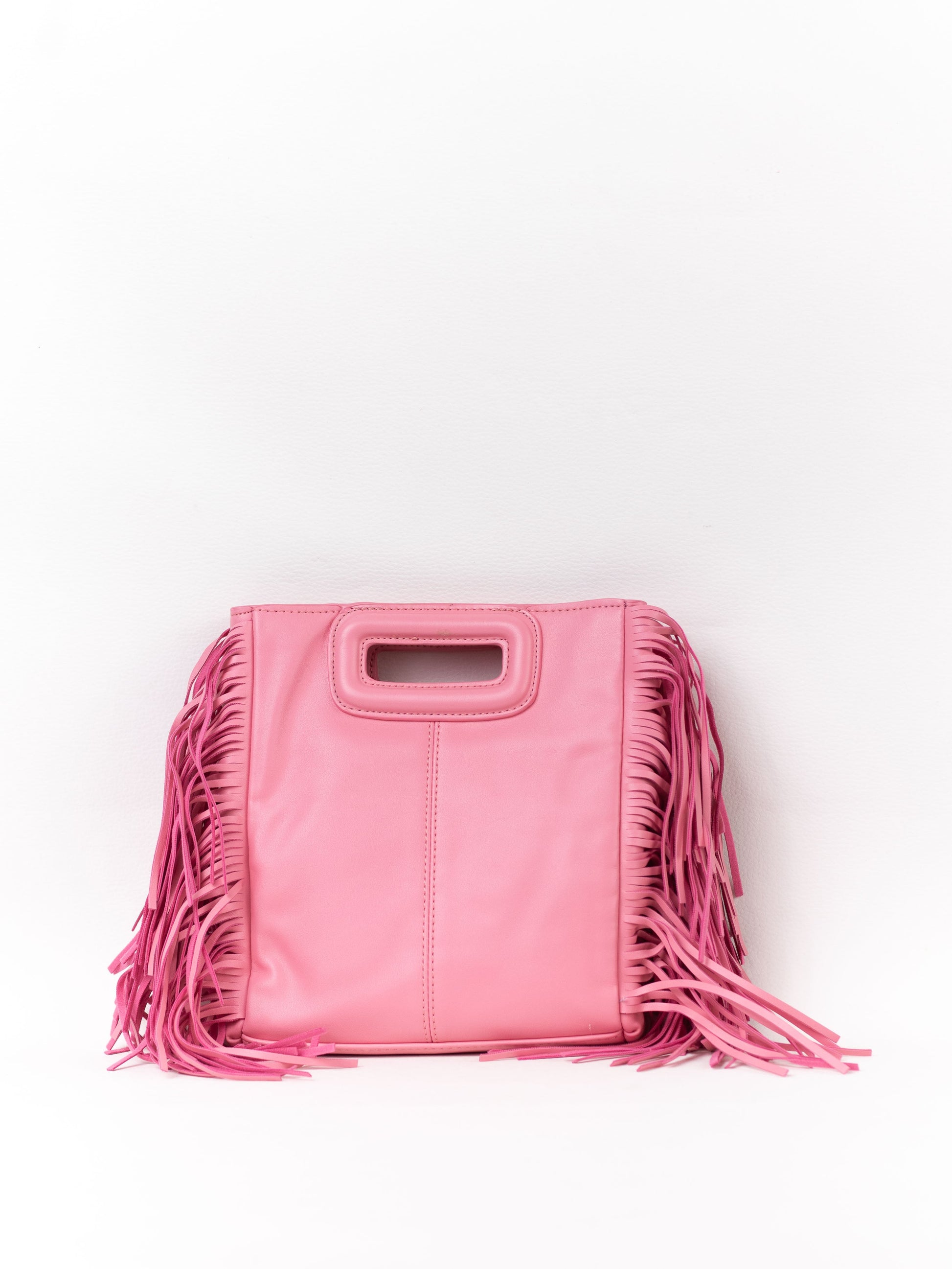 bolso cuadrado piel vegana con flecos Fuscia