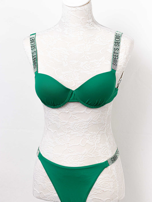 bikini con tirantes de strass Verde 38