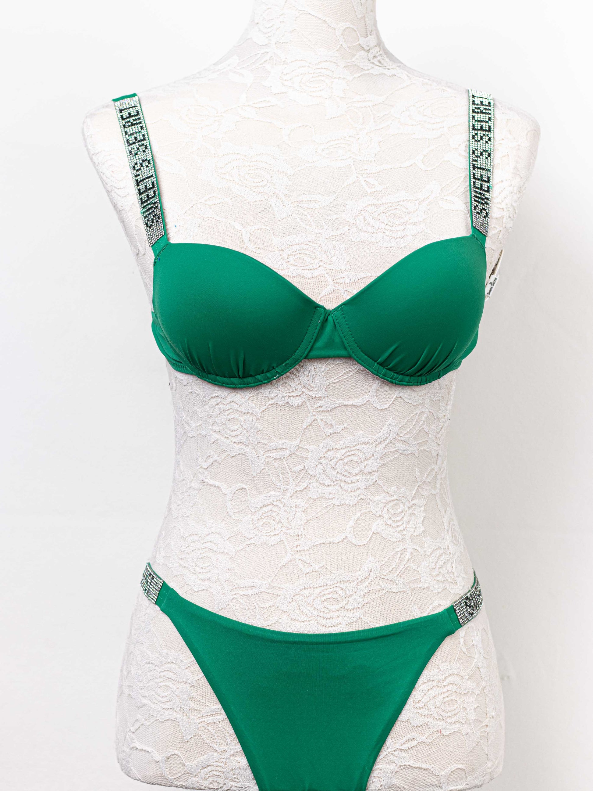 bikini con tirantes de strass Verde 44