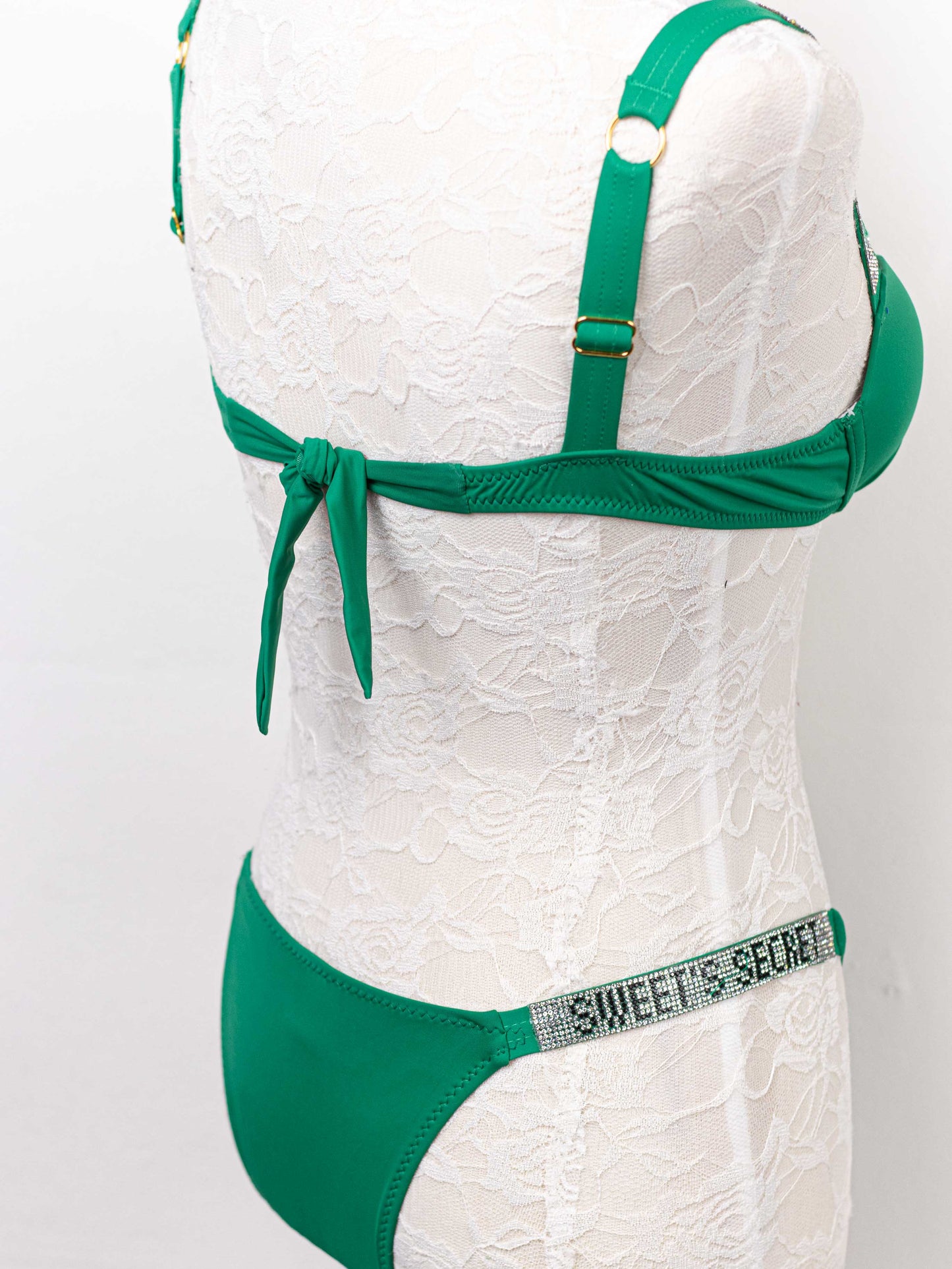 bikini con tirantes de strass Verde 40