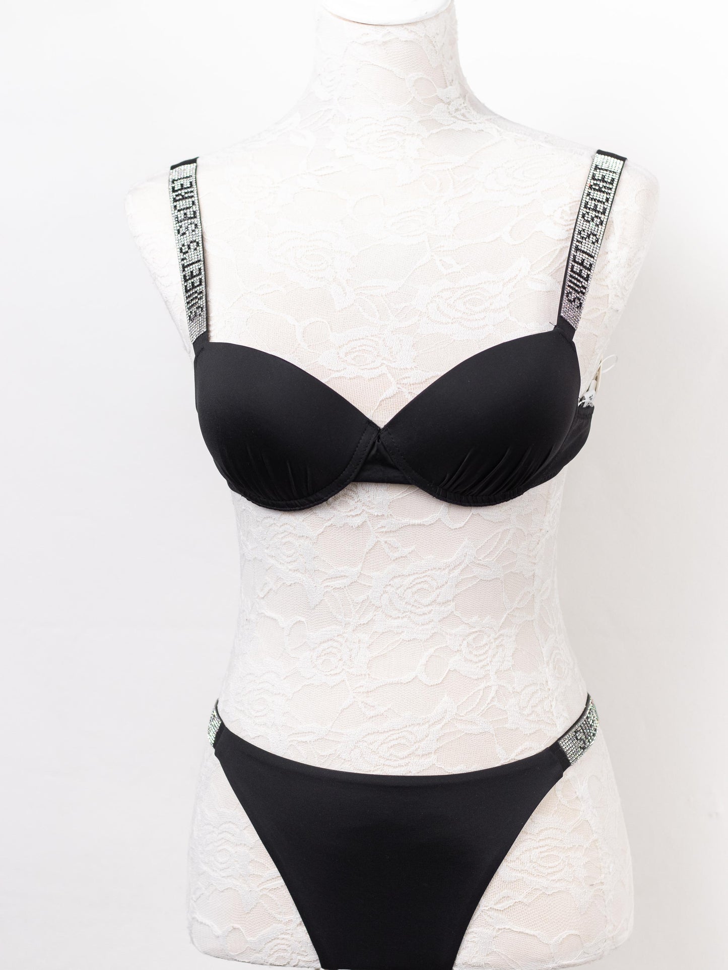 bikini con tirantes de strass Negro 44