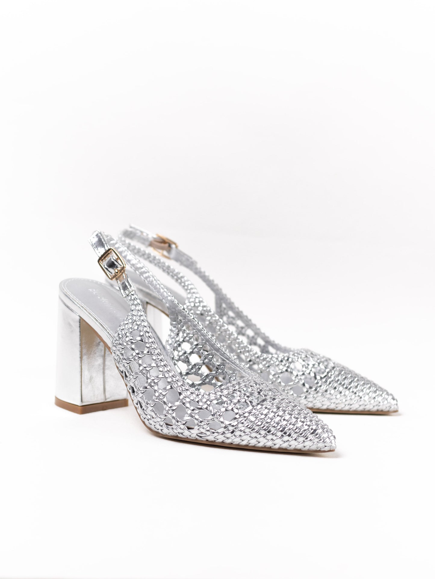 zapatos de tacon ancho diseno trenzadao Plateado 39