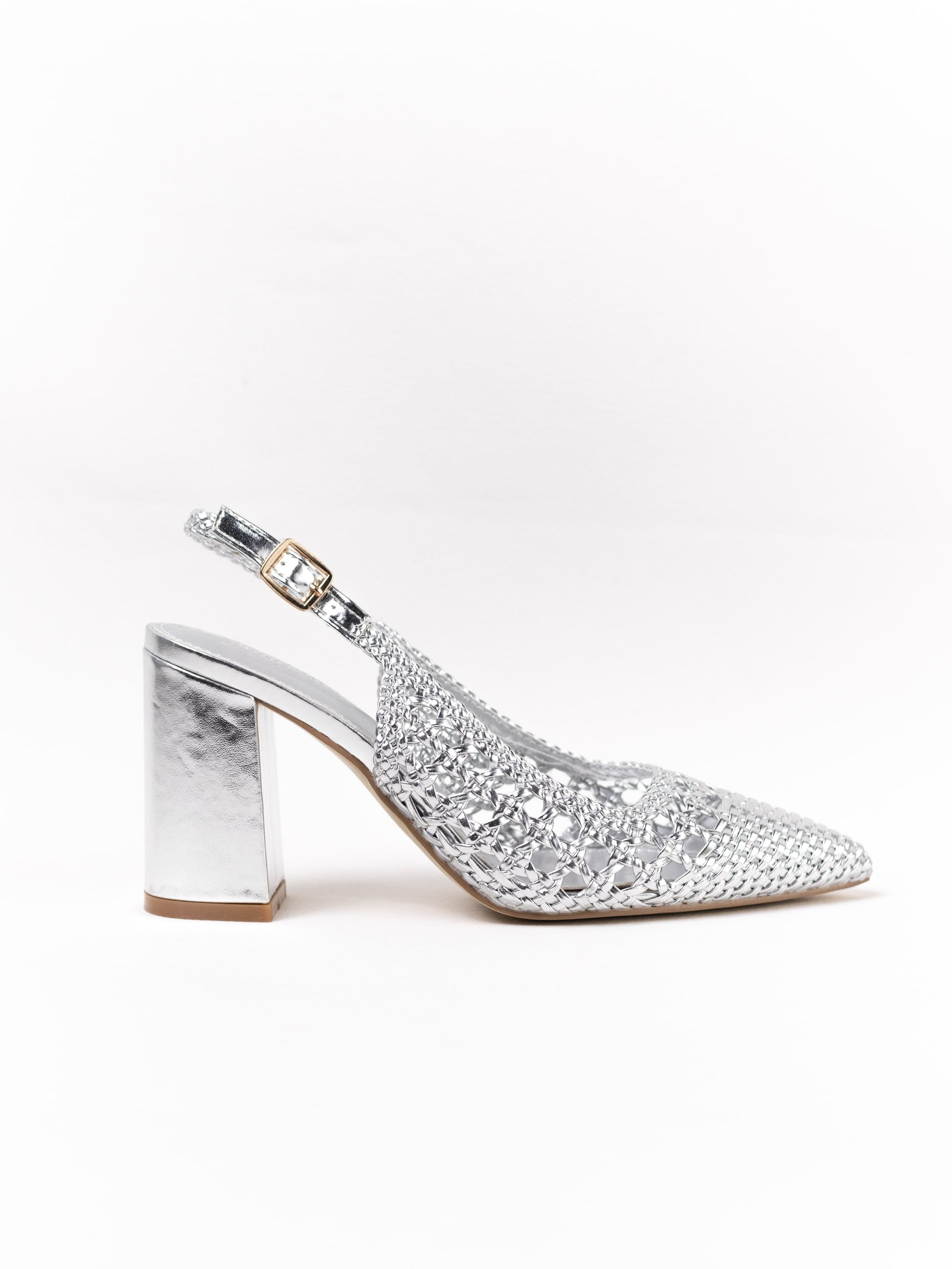 zapatos de tacon ancho diseno trenzadao Plateado 40
