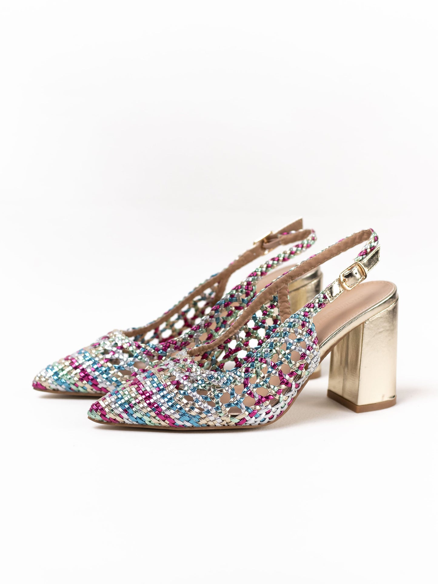 zapatos de tacon ancho diseno trenzadao Multicolor 38