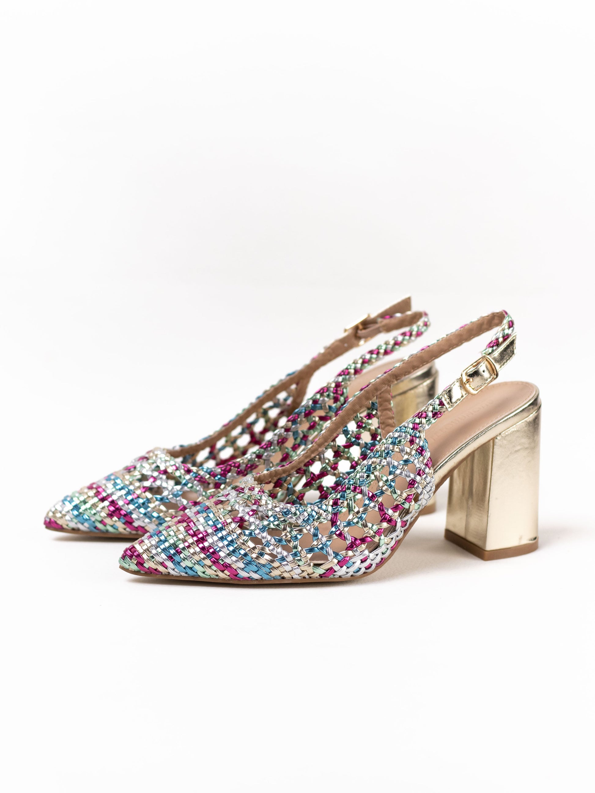 zapatos de tacon ancho diseno trenzadao Multicolor 38