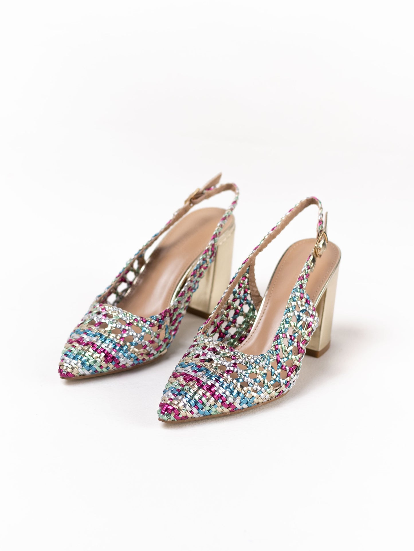 zapatos de tacon ancho diseno trenzadao Multicolor 36