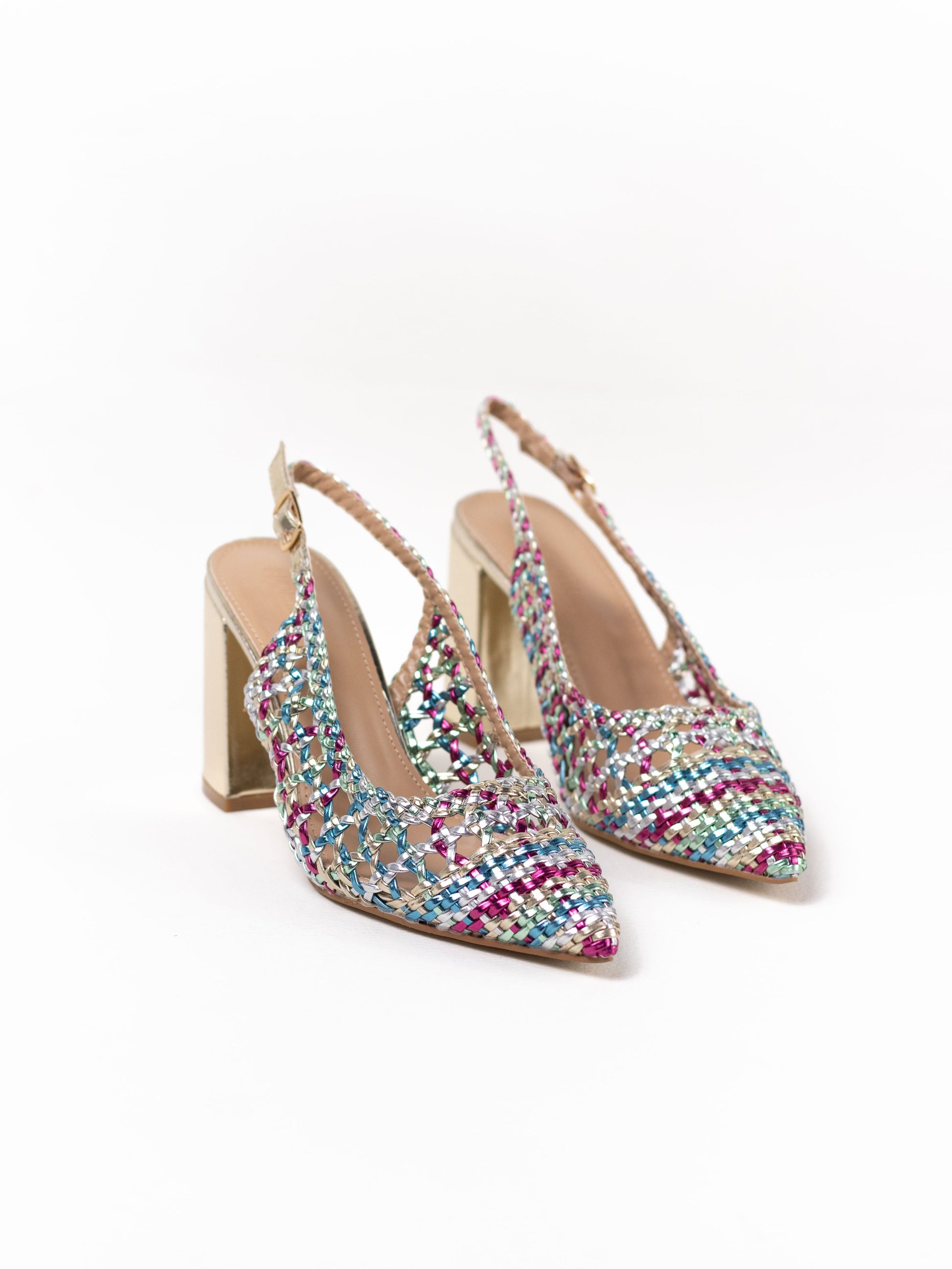 zapatos de tacon ancho diseno trenzadao Multicolor 37