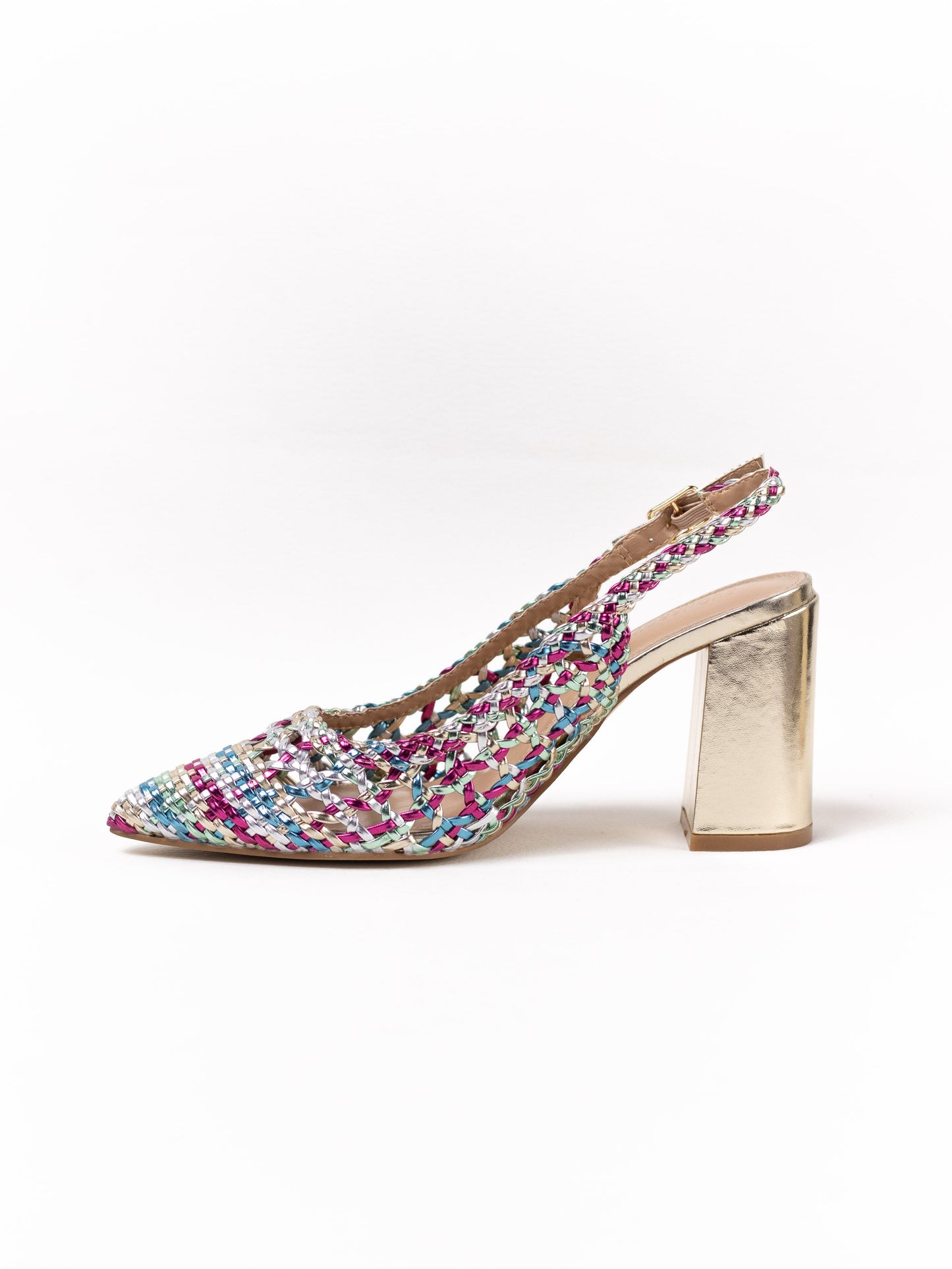 zapatos de tacon ancho diseno trenzadao Multicolor 41