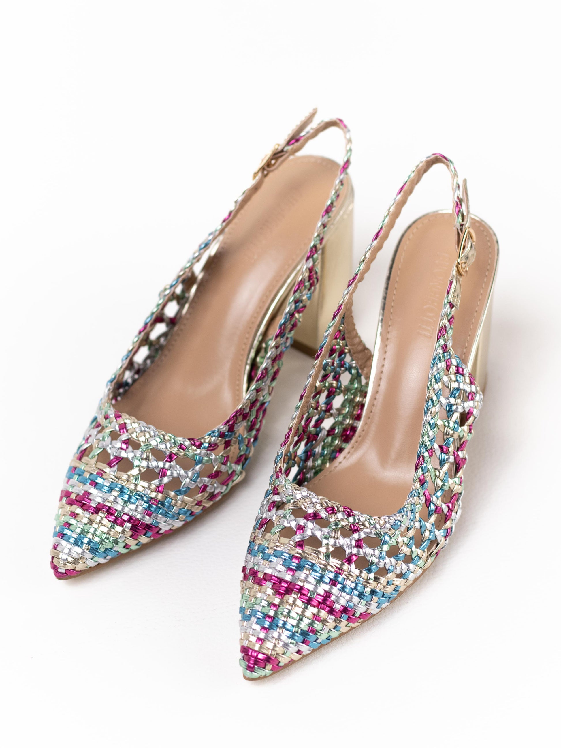 zapatos de tacon ancho diseno trenzadao Multicolor 39