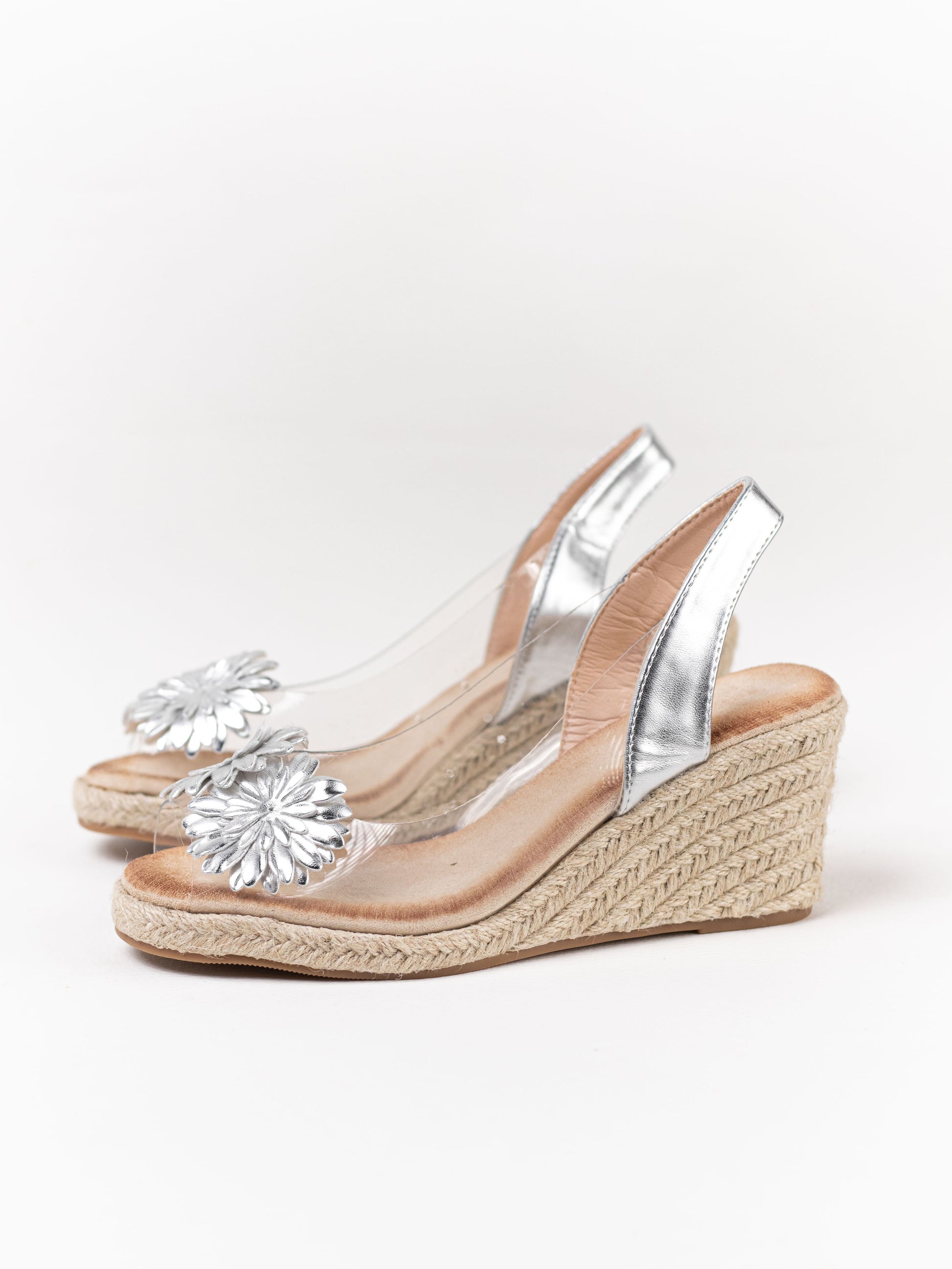 sandalias cunas flor transparentes Plateado 38