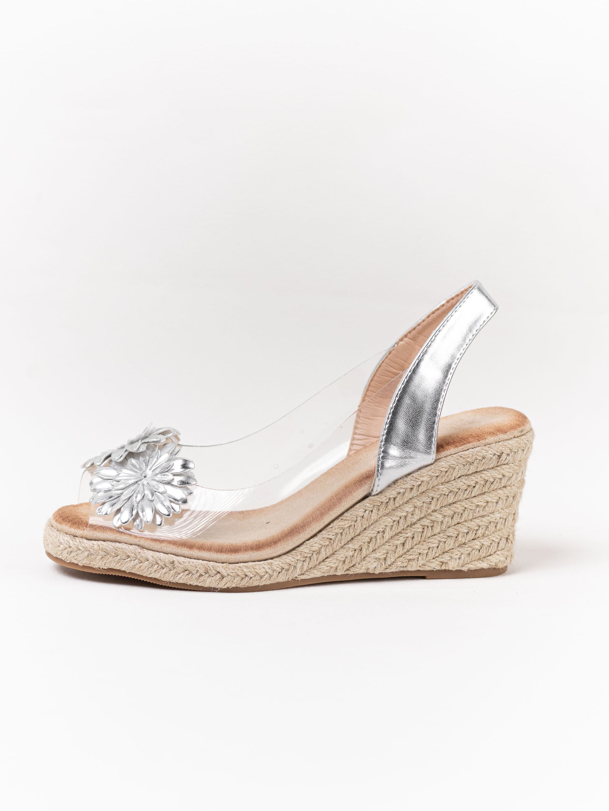 sandalias cunas flor transparentes