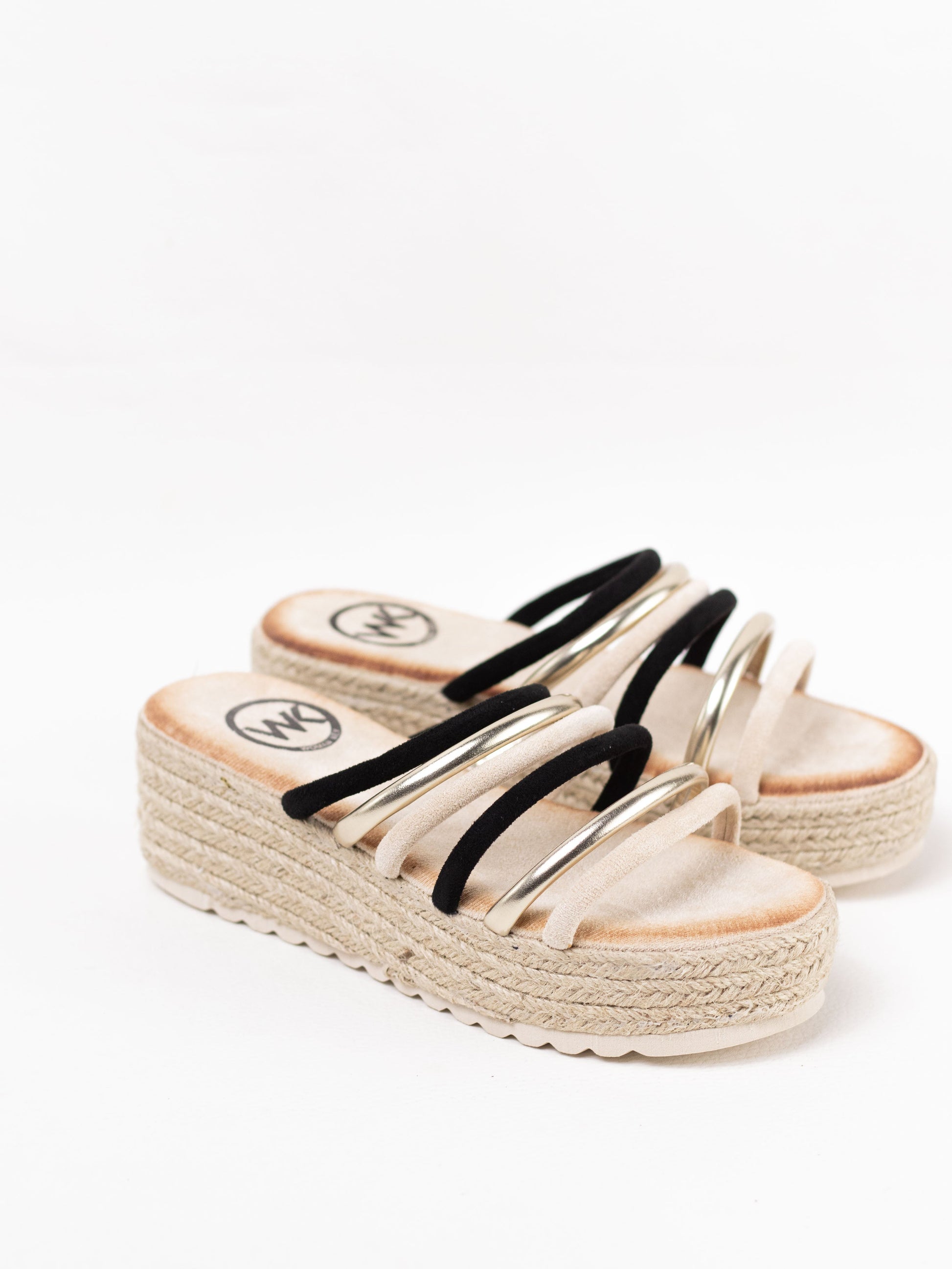 sandalias cunas con tiras multicolor plantilla gel Negro 37