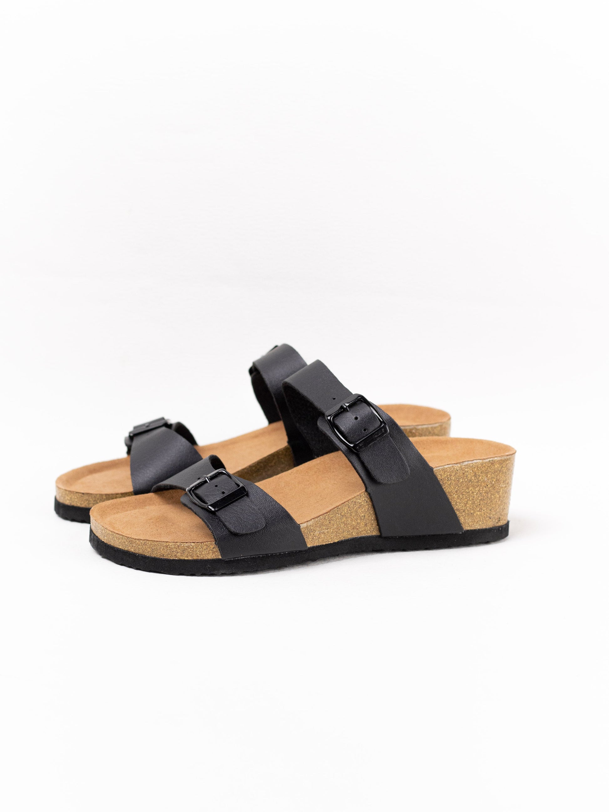 sandalias cunas doble tiras suela corcho Negro 36