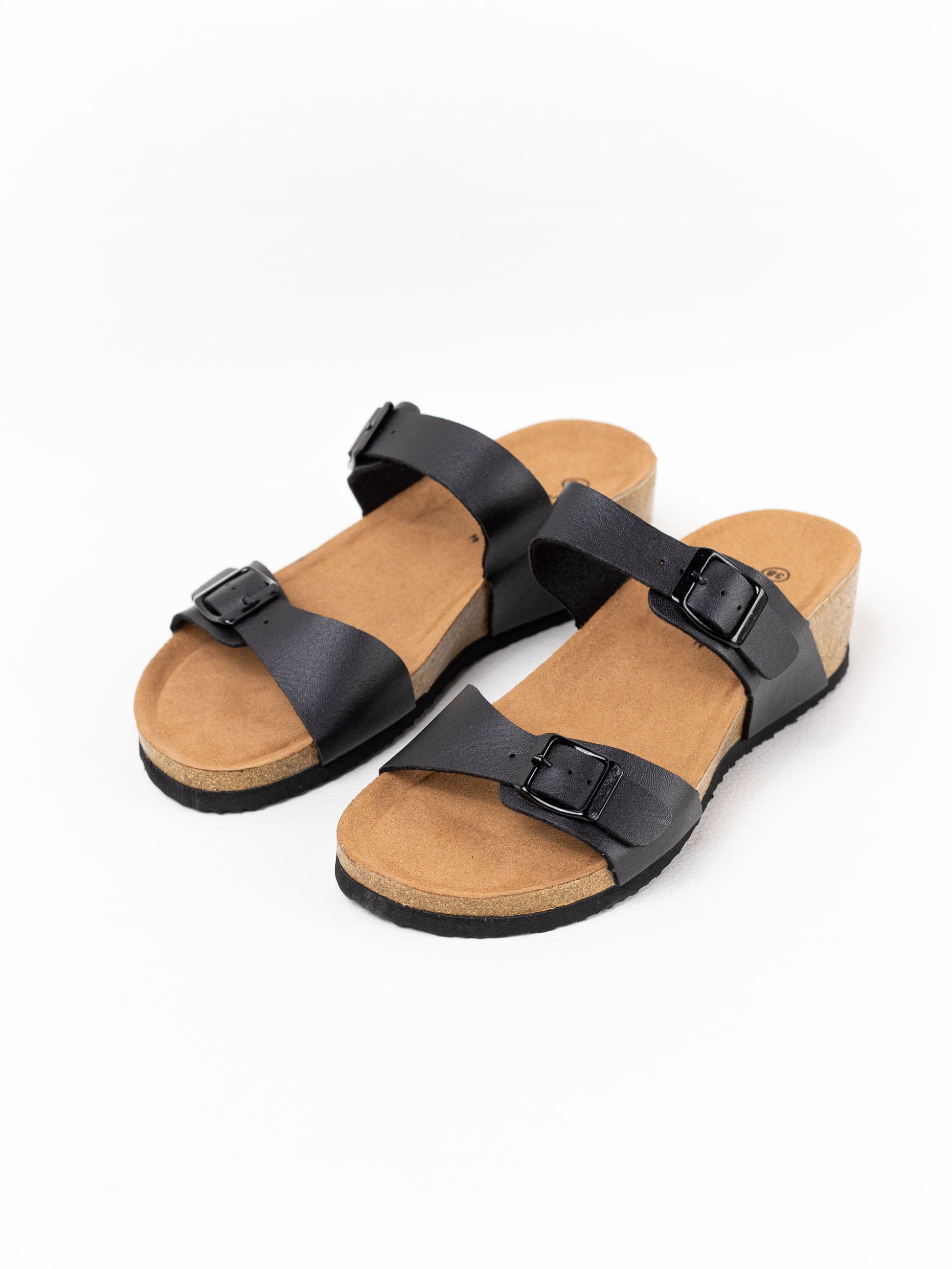 sandalias cunas doble tiras suela corcho Negro 39