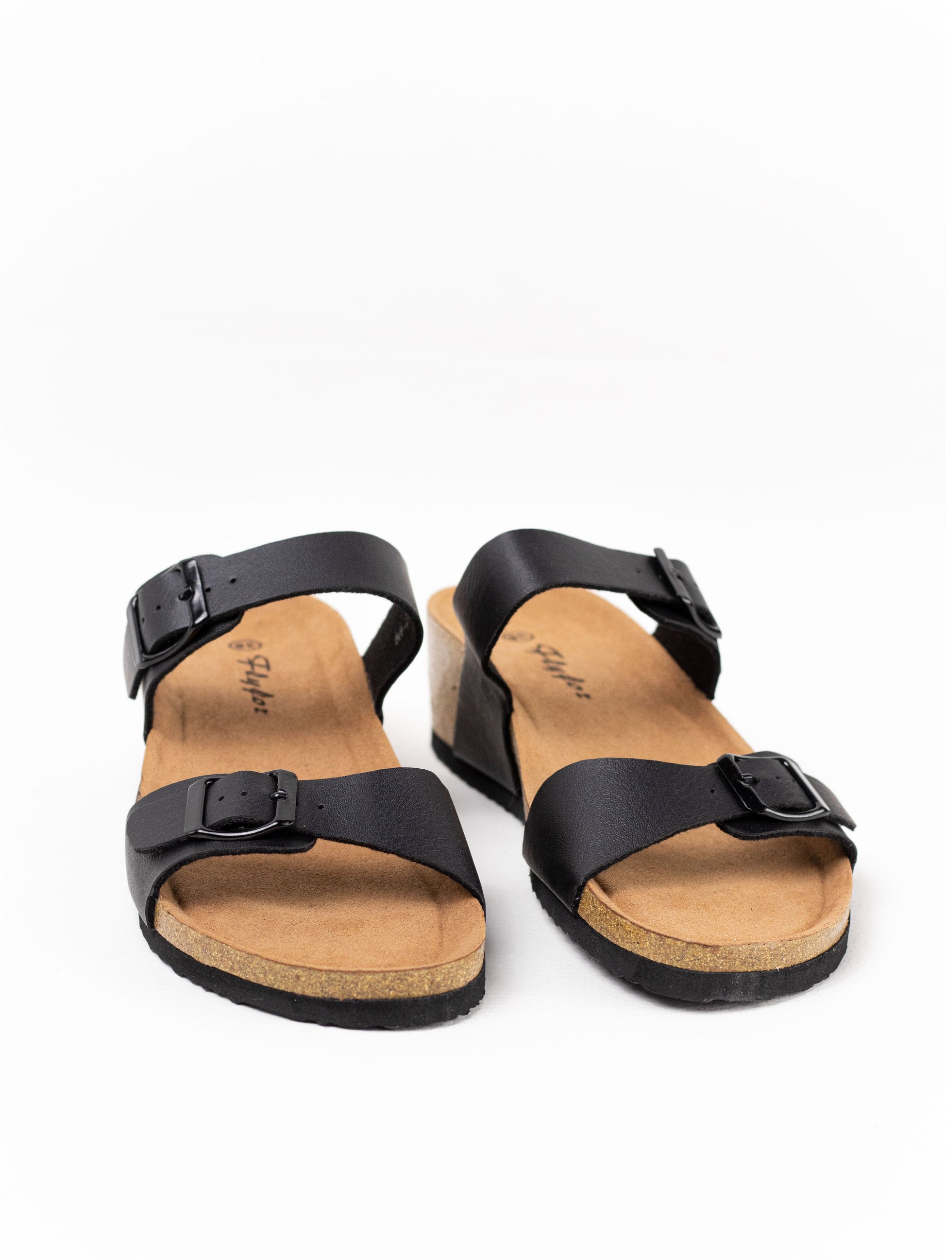 sandalias cunas doble tiras suela corcho Negro 38