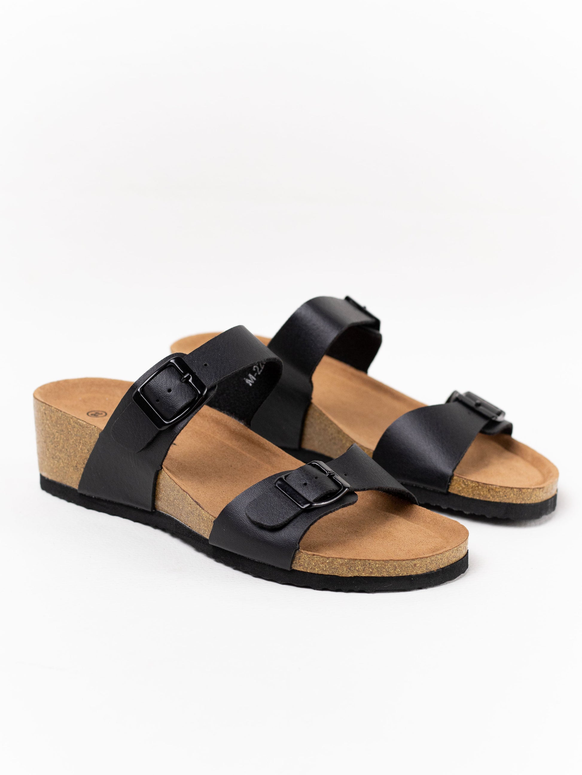 sandalias cunas doble tiras suela corcho Negro 37