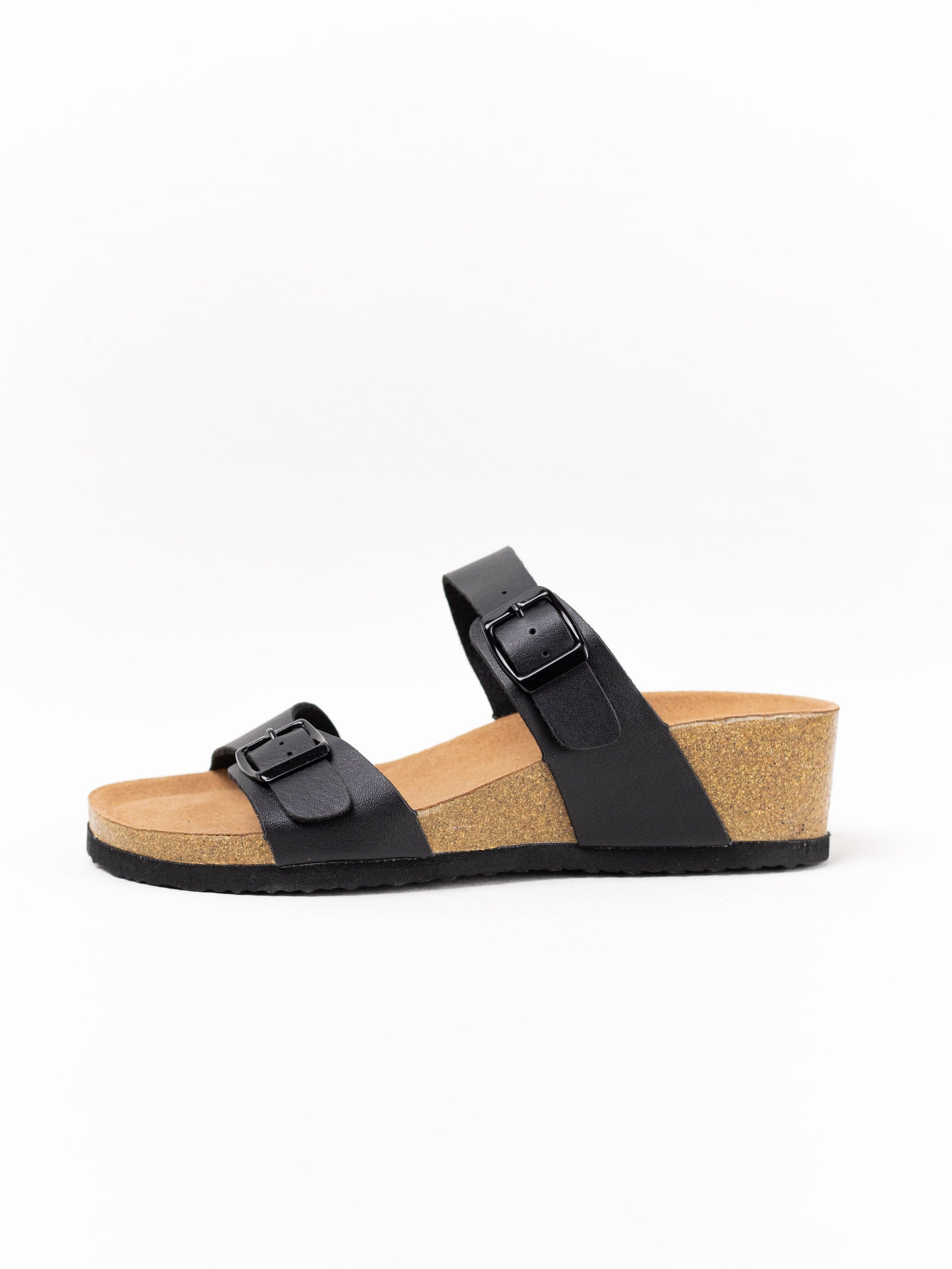 sandalias cunas doble tiras suela corcho Negro 40