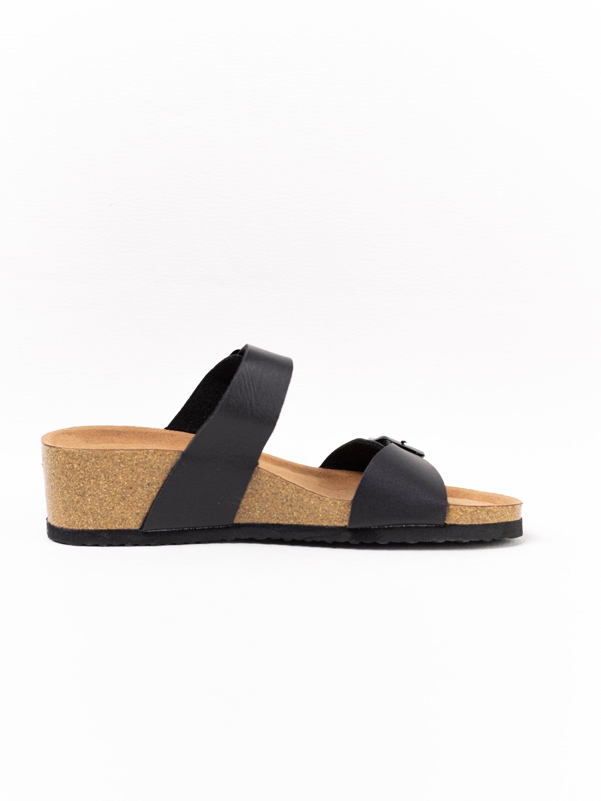 sandalias cunas doble tiras suela corcho Negro 41