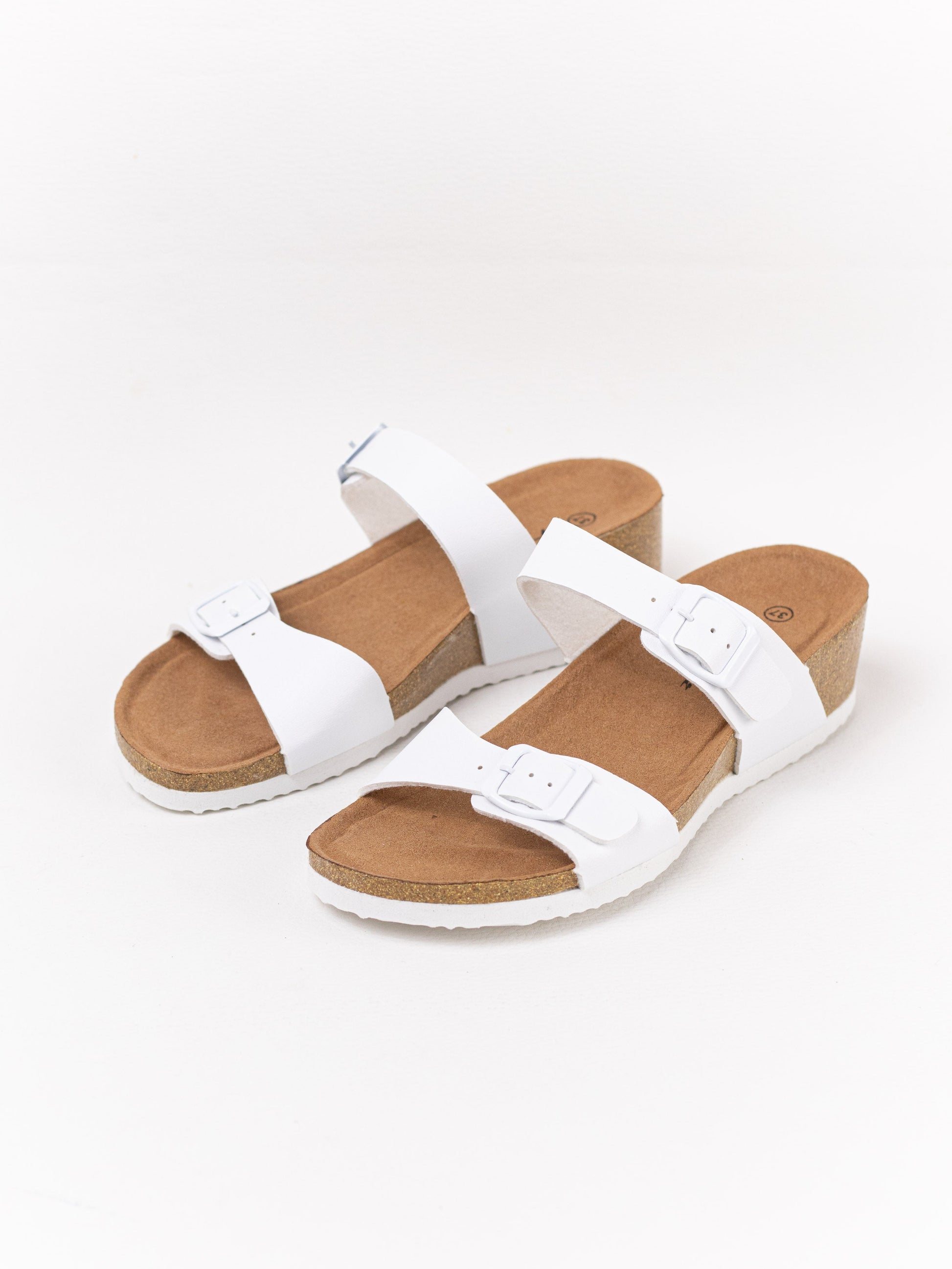 sandalias cunas doble tiras suela corcho Blanco 38