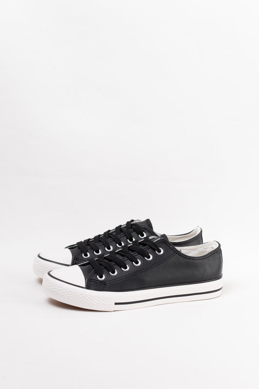 zapatillas de cuero sintetico con cordones Negro 38
