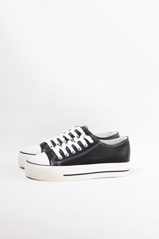 zapatillas plataforma de cuero sintetico con cordones Negro 36