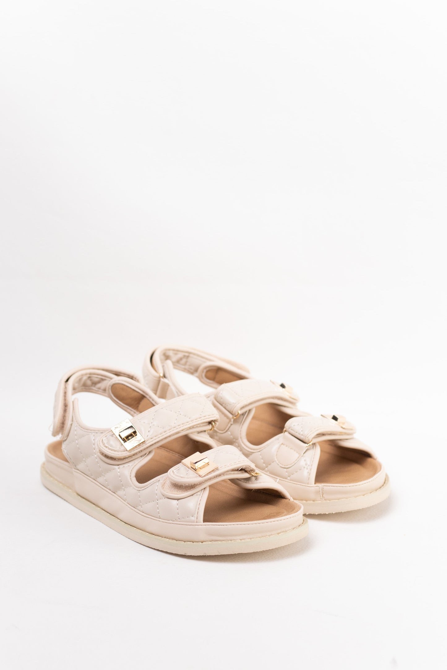 sandalias acolchadas plataforma doble hebilla Beige 36