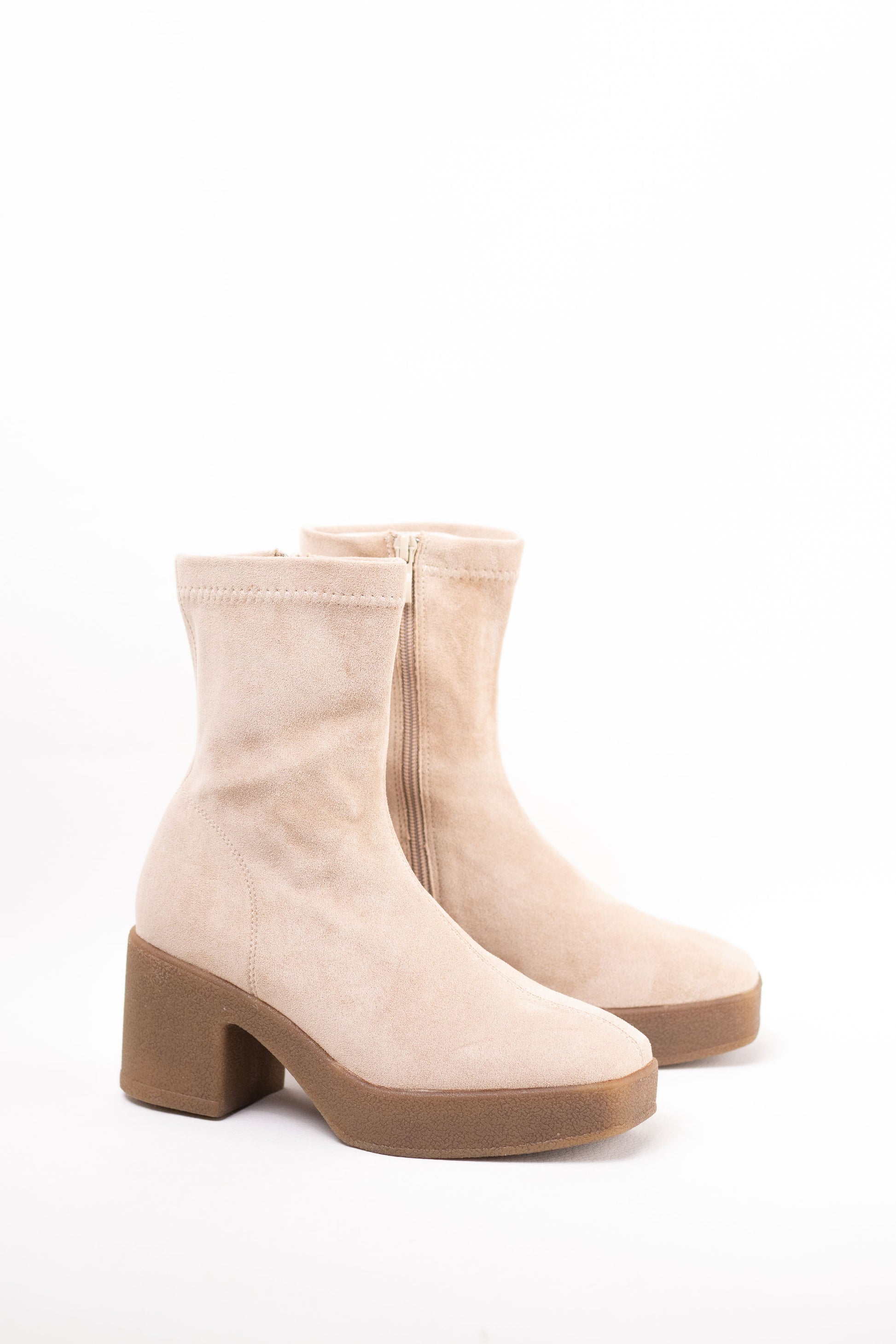 botas elasticas con tacon alto y plataforma crepe Beige 38