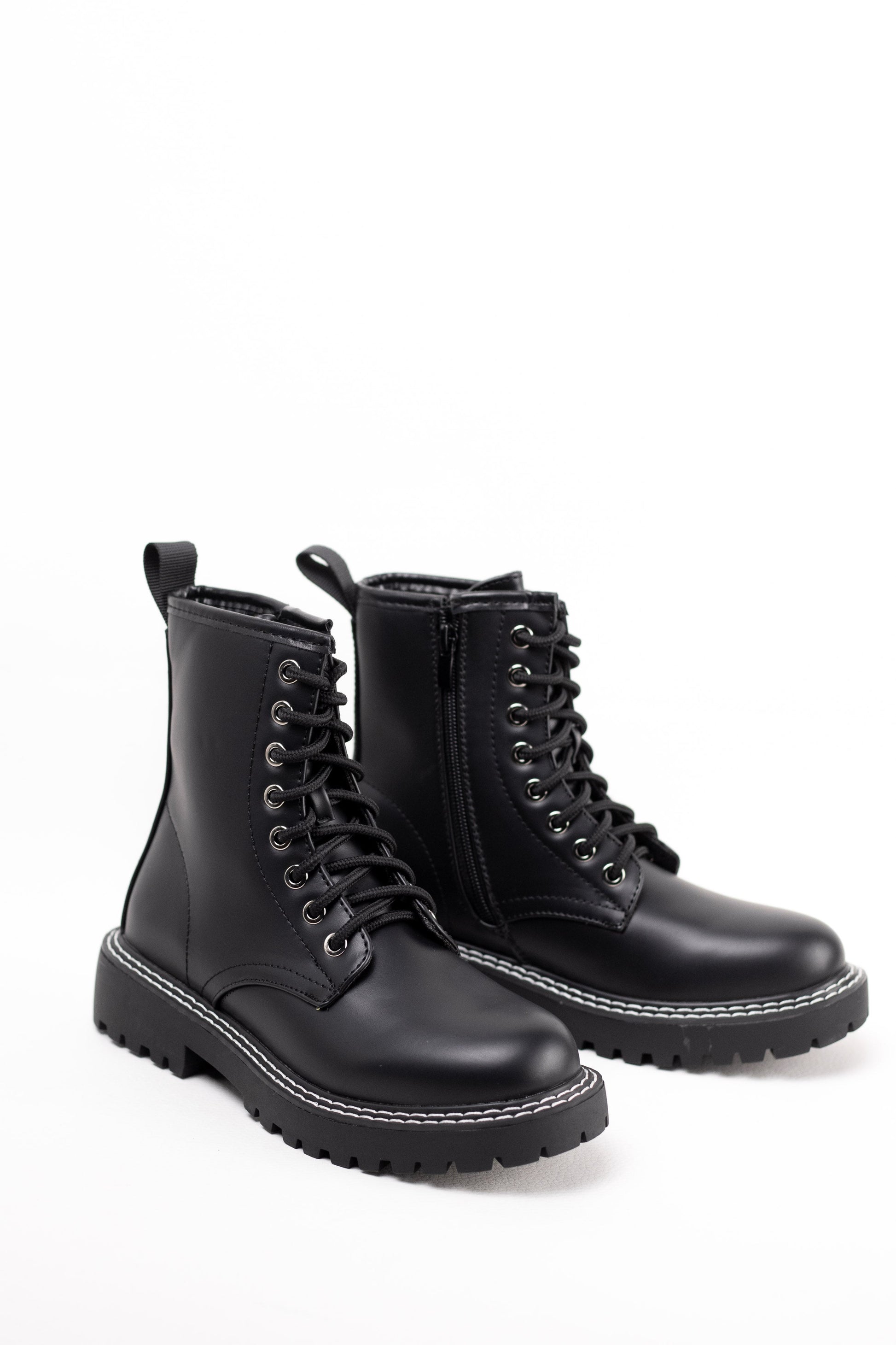 botas militares mini plataforma con cremallera lateral Negro 39