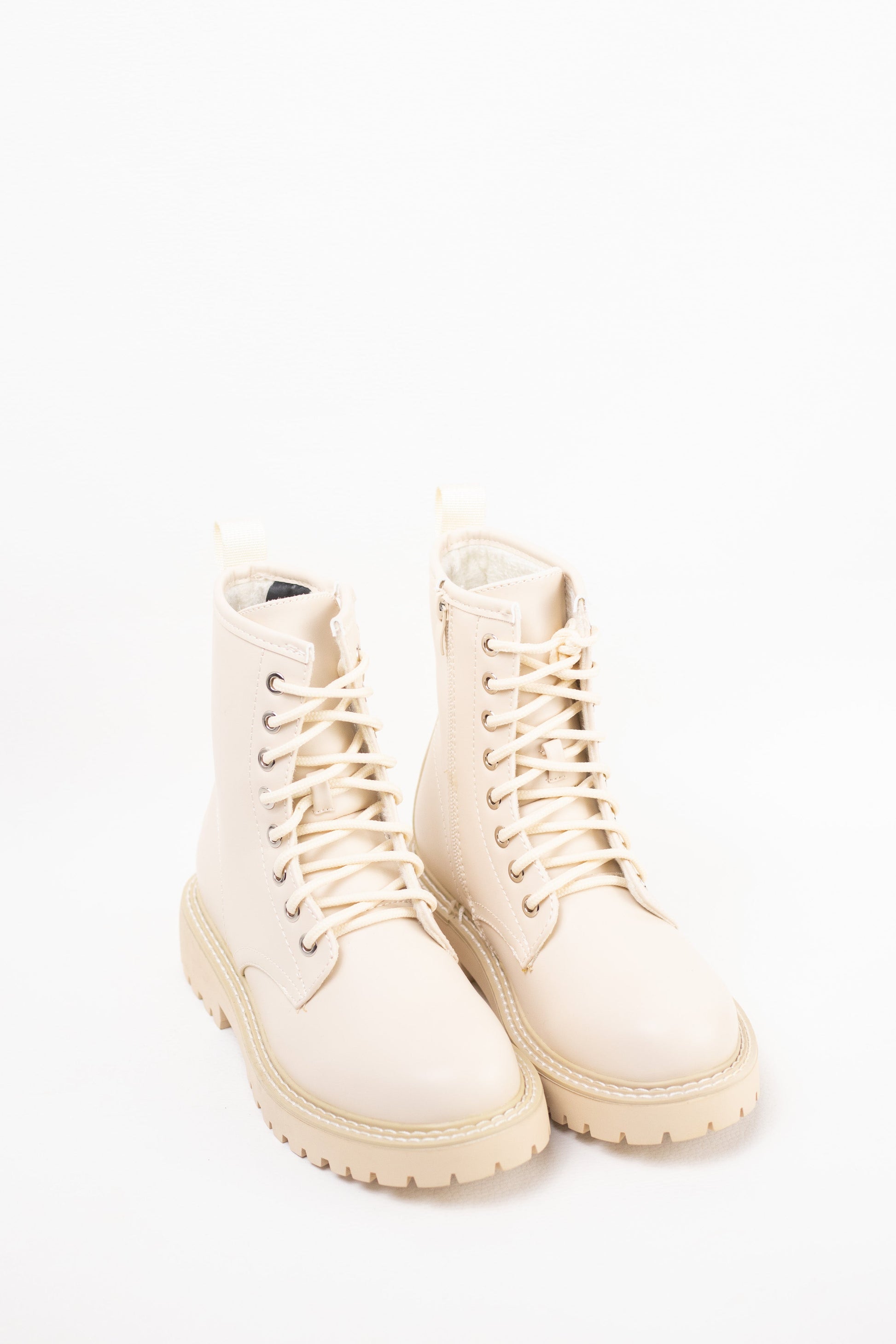 botas militares mini plataforma con cremallera lateral Beige 37