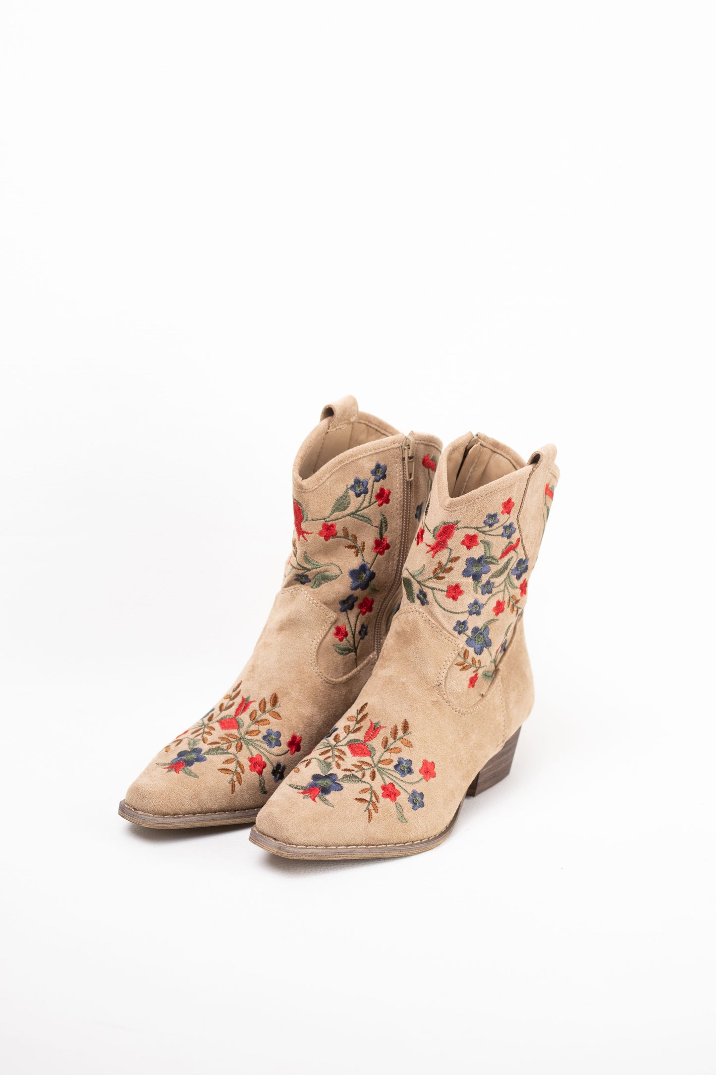 botines cowboy mujer tacon bajo con bordado de flores de colores Camel 36