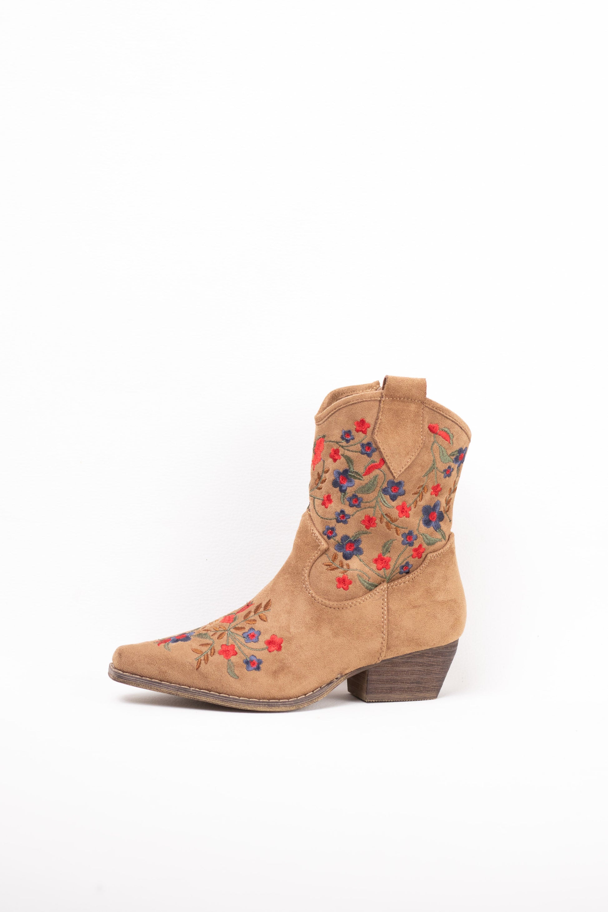 botines cowboy mujer tacon bajo con bordado de flores de colores Beige 39