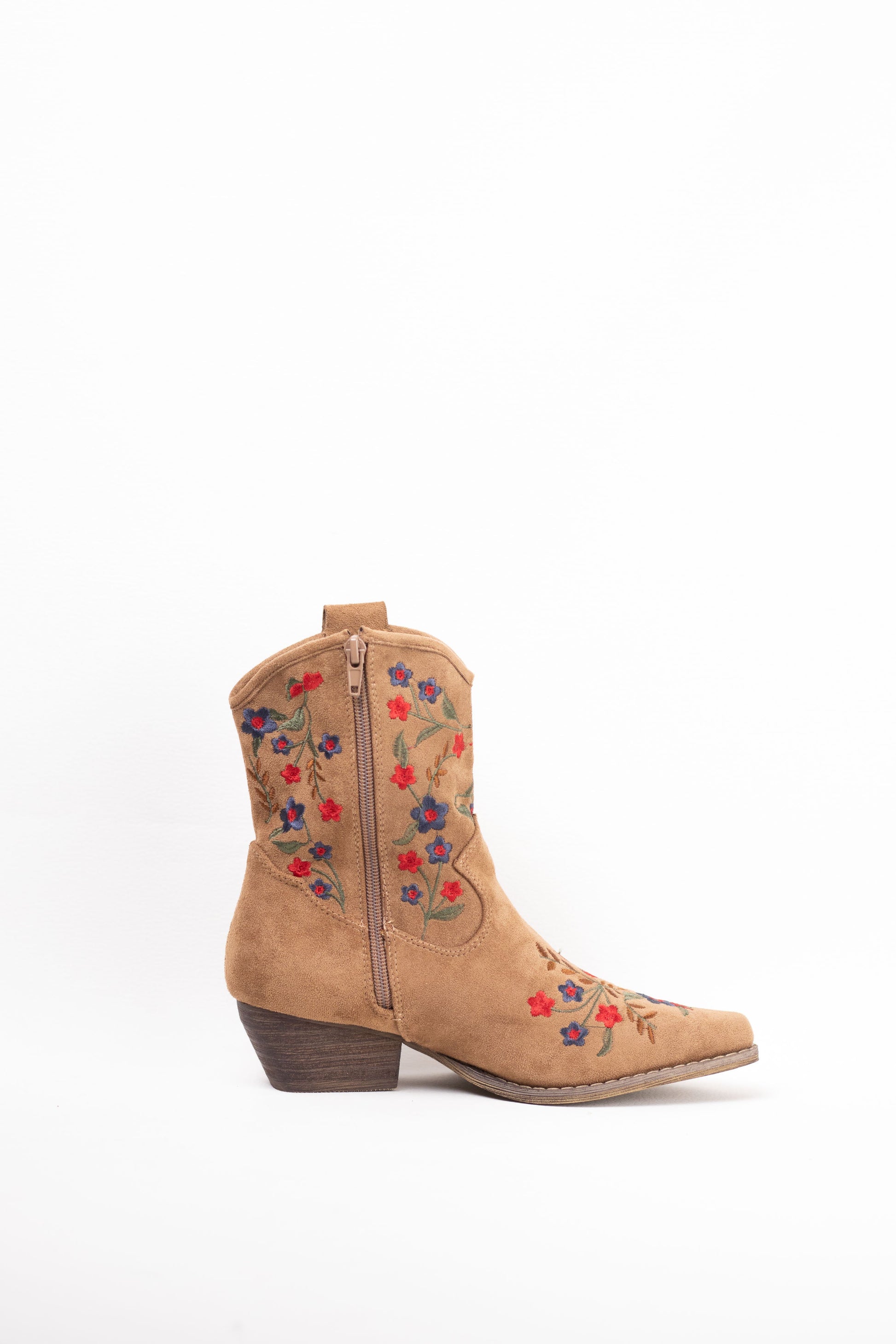 botines cowboy mujer tacon bajo con bordado de flores de colores Beige 40