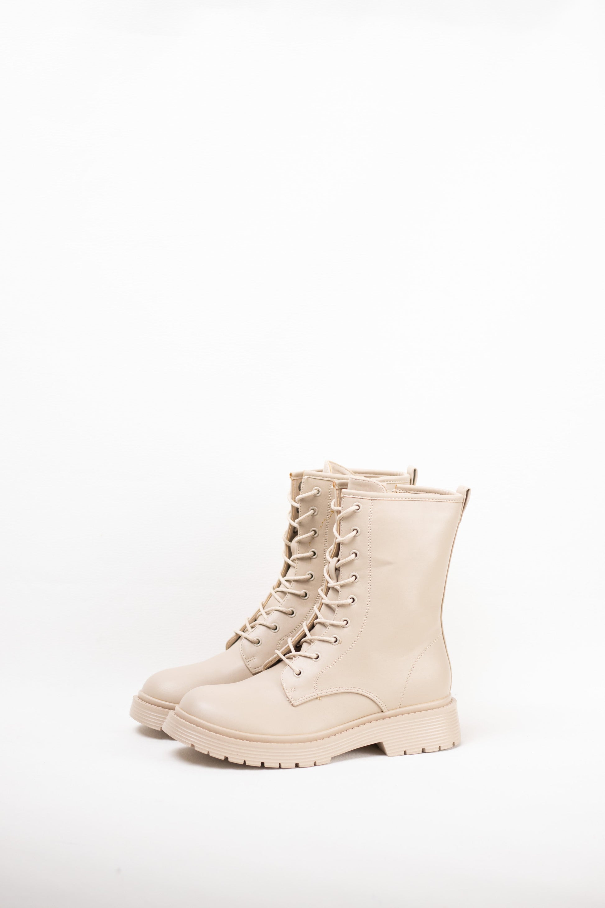 botas militares plataforma mujer con cordones Beige 37