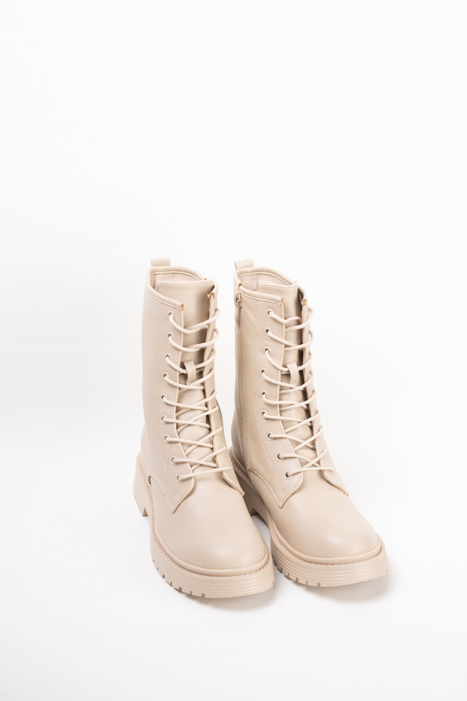 botas militares plataforma mujer con cordones Beige 41