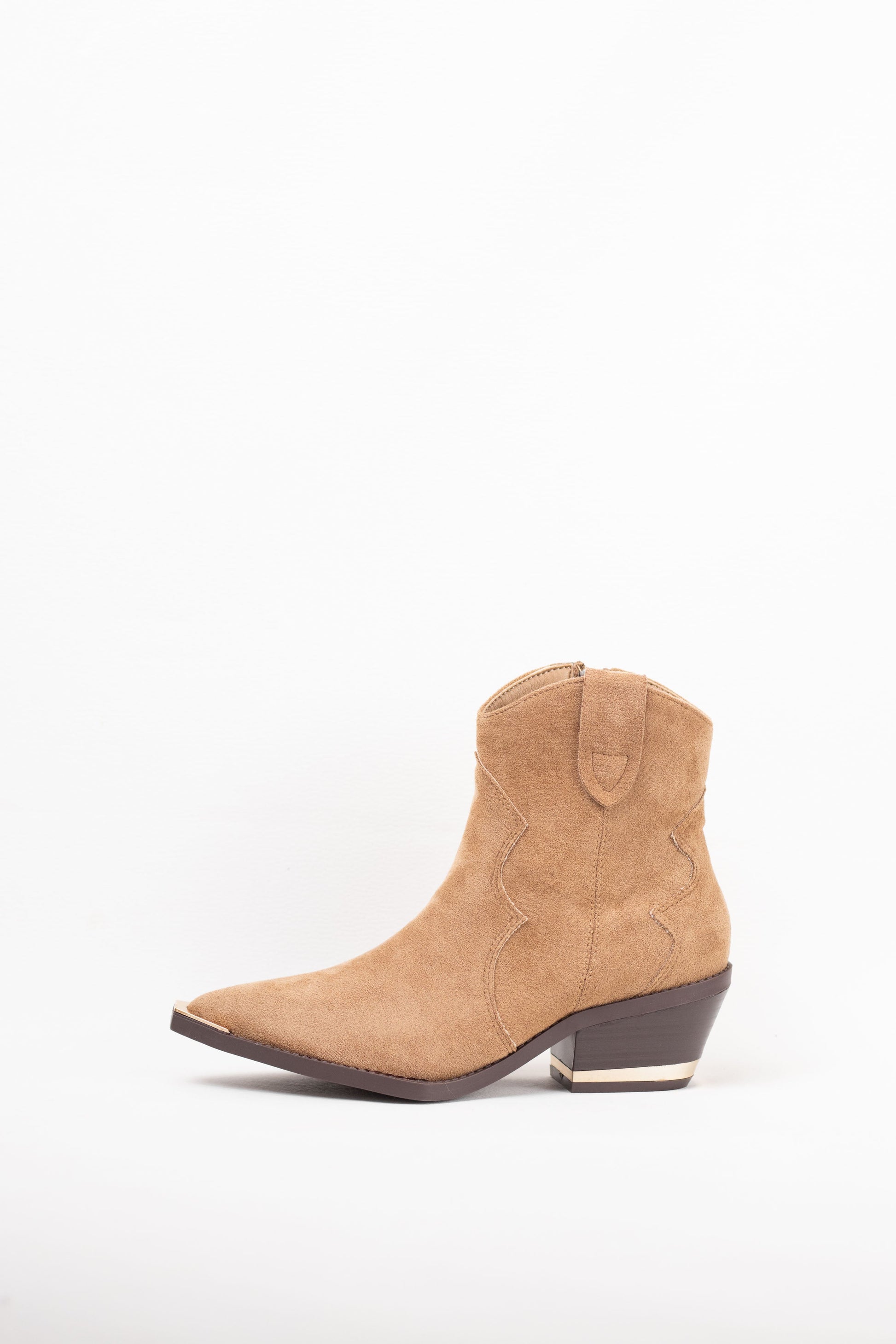 botines cowboy mujer con tacon bajo con detalle metalico Camel 40