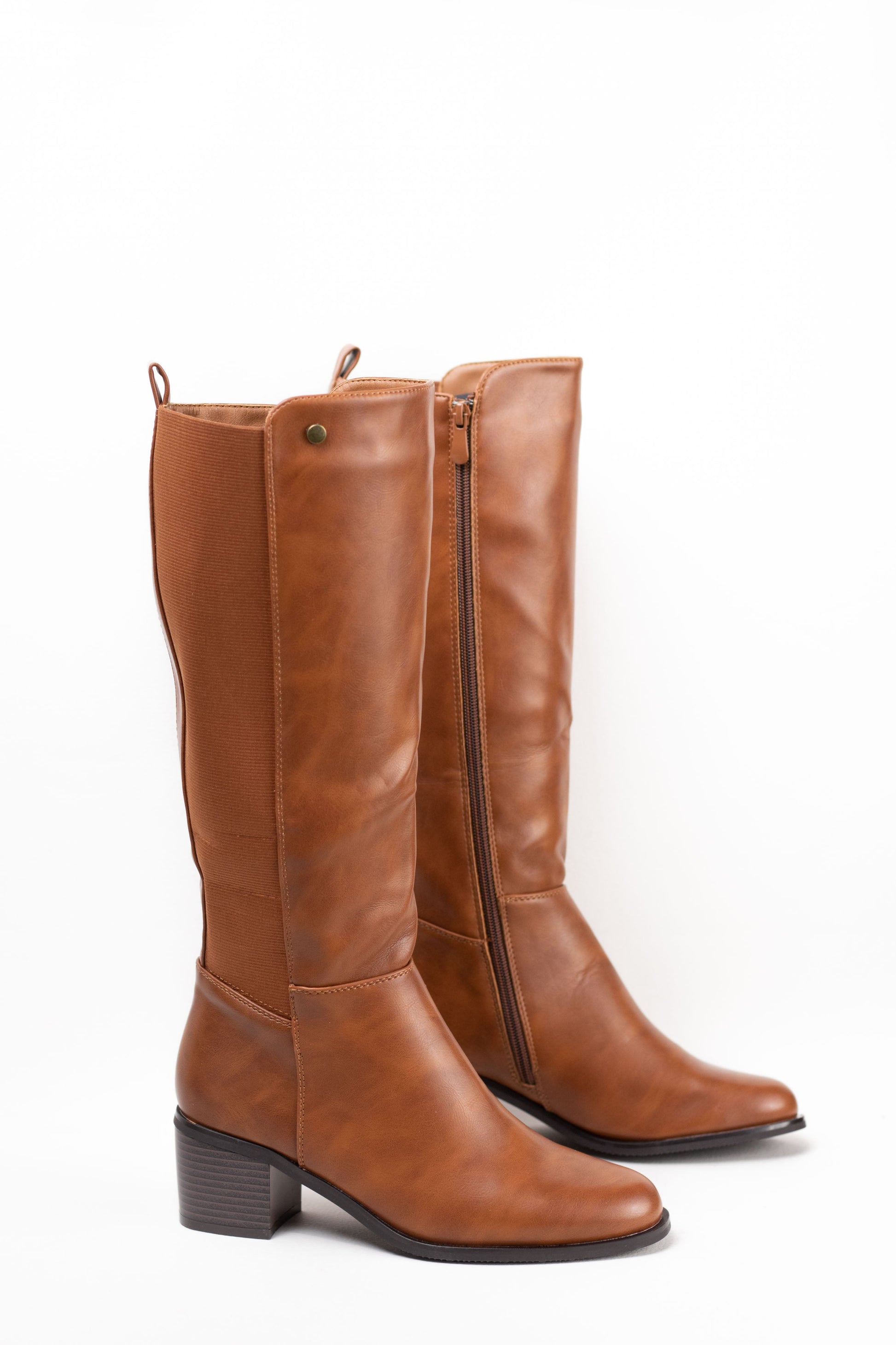 botas altas mujer con tacon gordo Camel 37