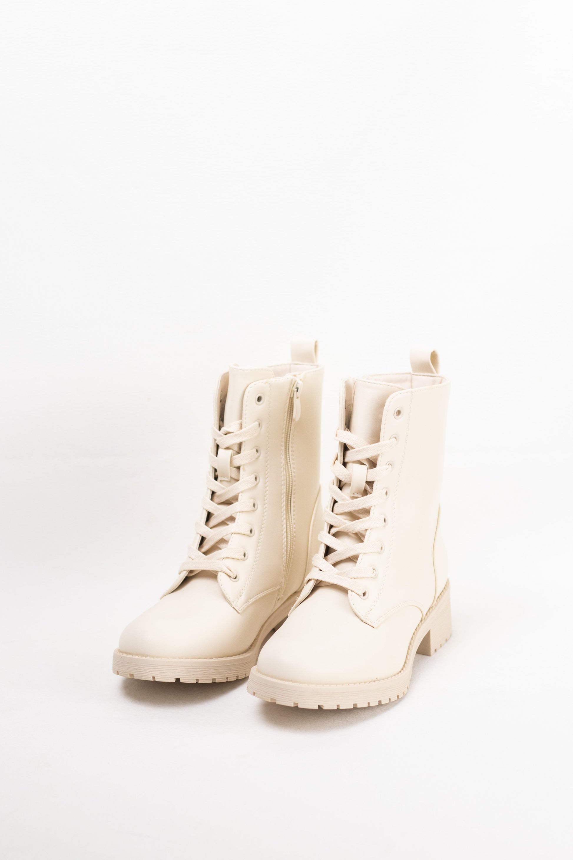 botas militares mujer mini plataforma con cremallera Beige 37