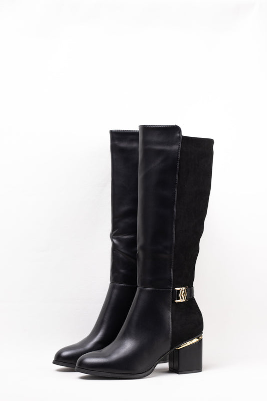 botas altas mujer con tacon alto y adorno metalico Negro 36