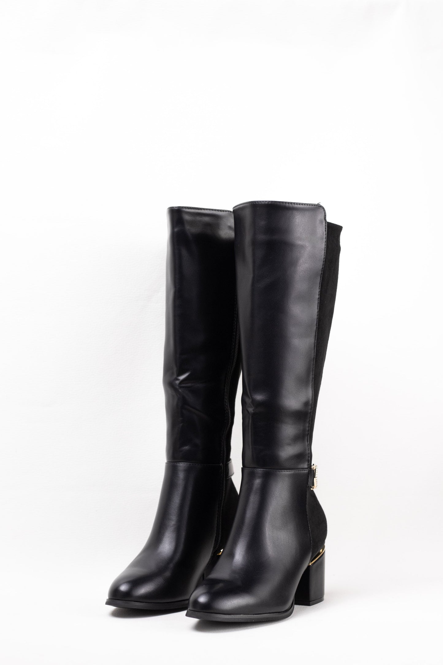 botas altas mujer con tacon alto y adorno metalico Negro 38