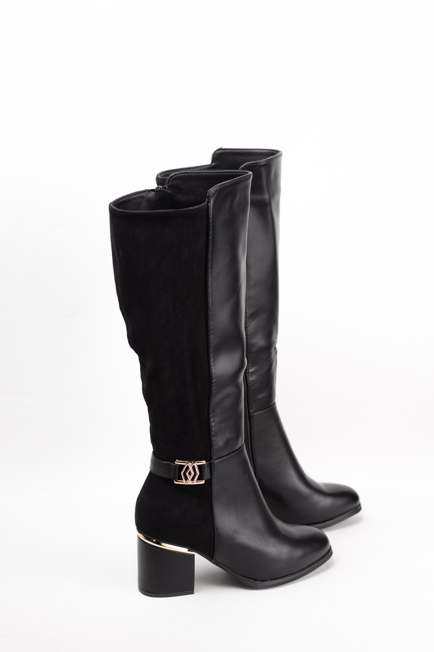 botas altas mujer con tacon alto y adorno metalico Negro 37