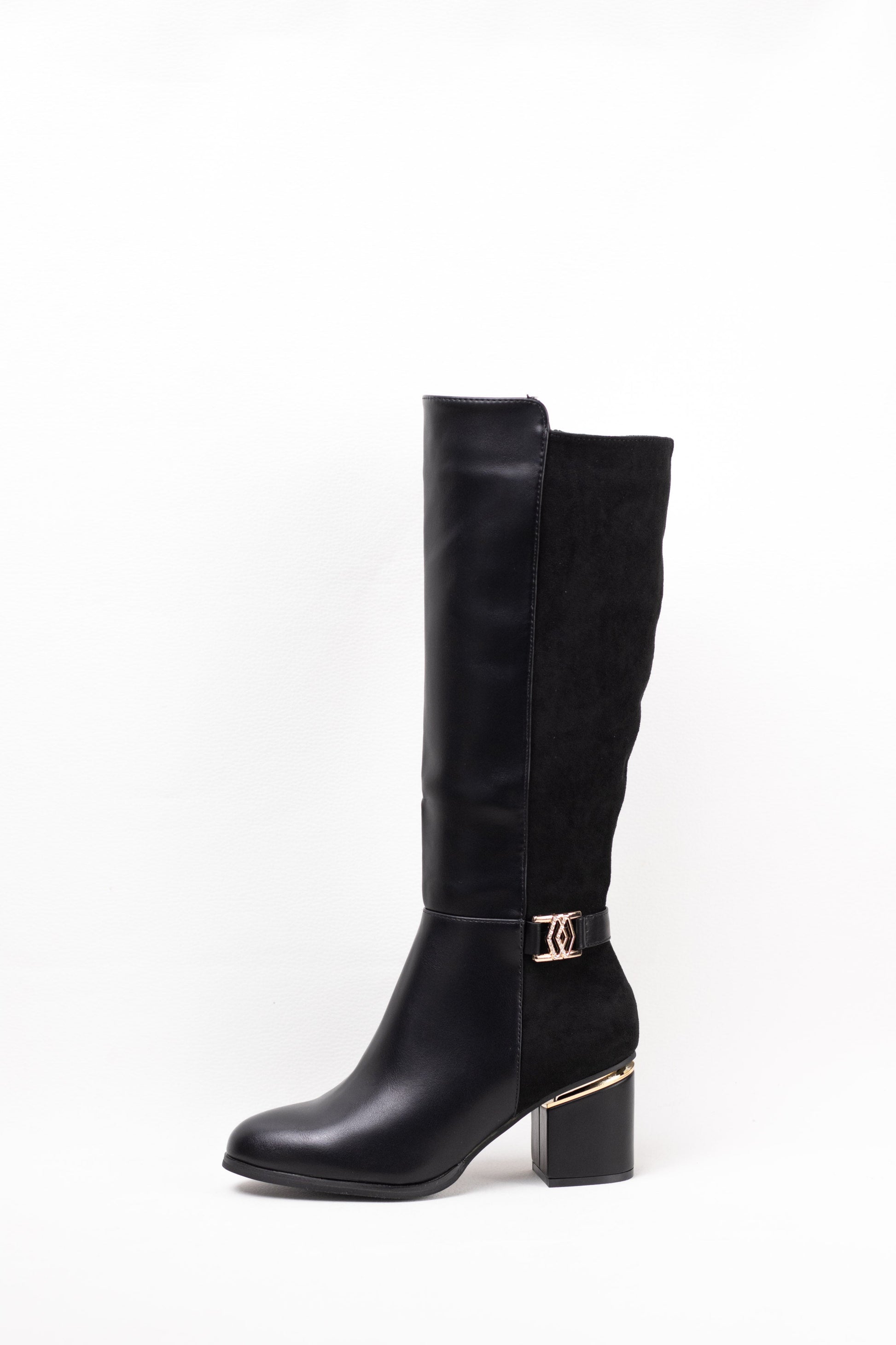 botas altas mujer con tacon alto y adorno metalico Negro 40