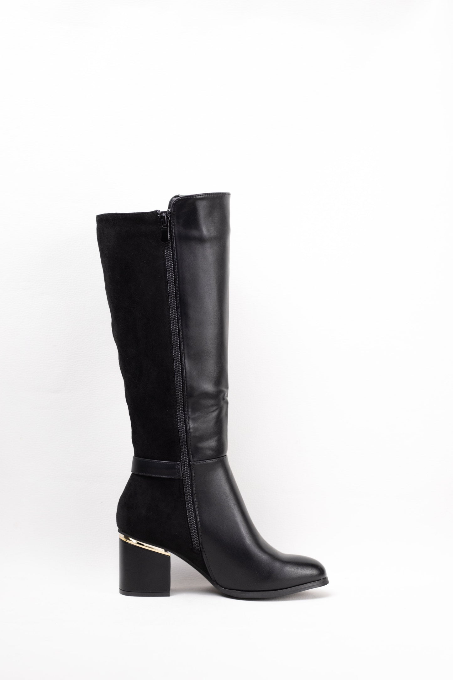 botas altas mujer con tacon alto y adorno metalico Negro 41