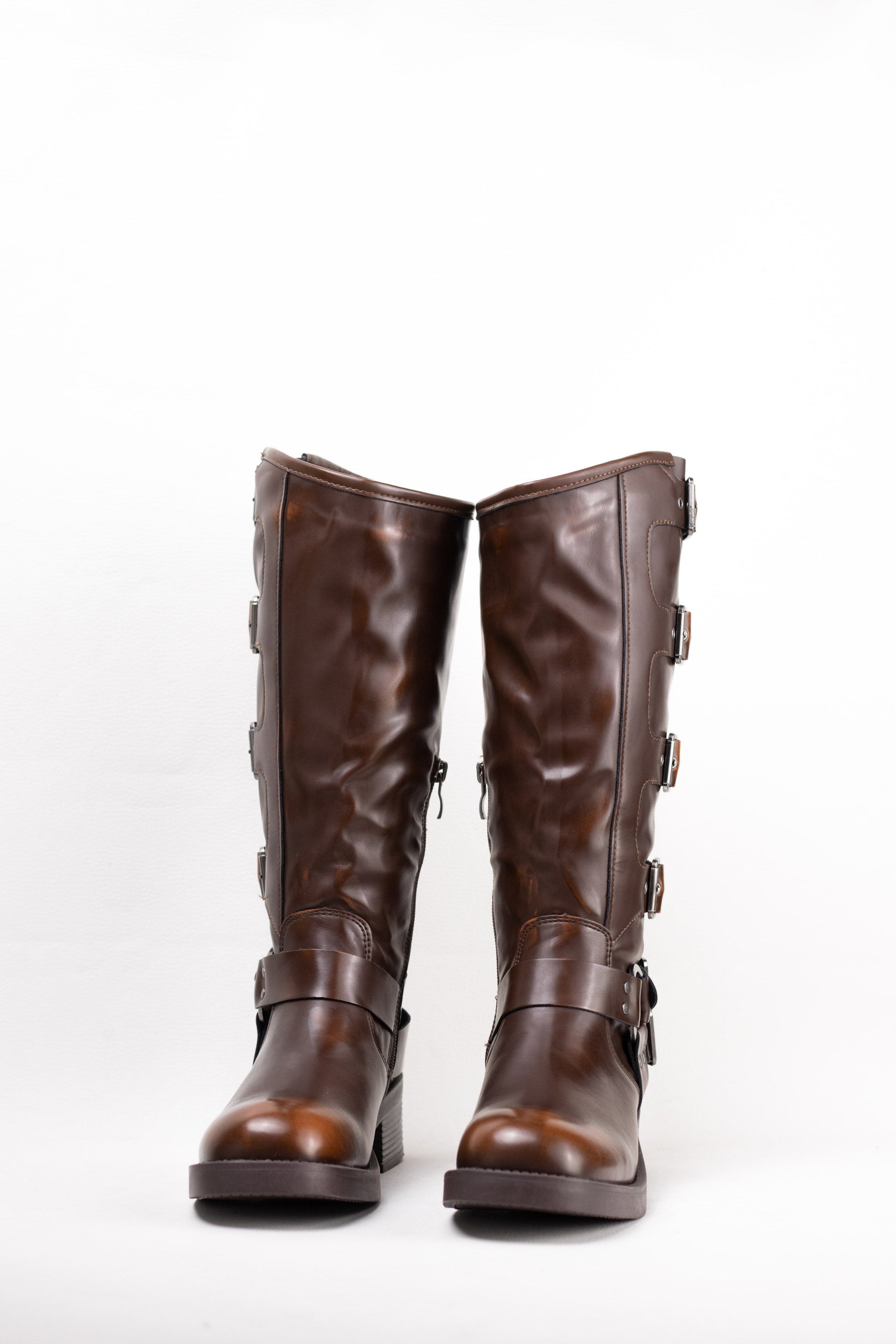 botas moteras mujer estilo punk con cremallera Camel 39