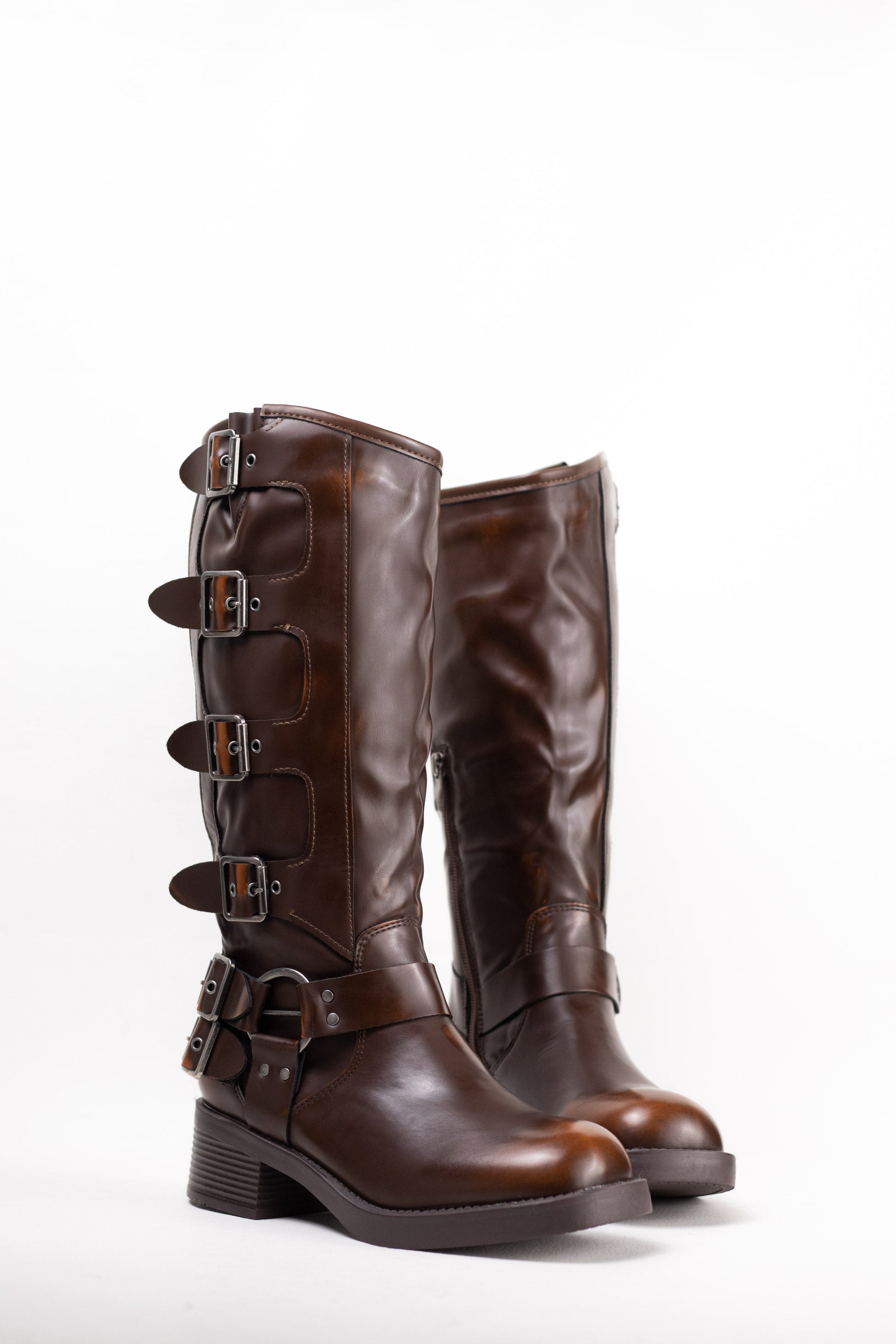 botas moteras mujer estilo punk con cremallera Camel 41